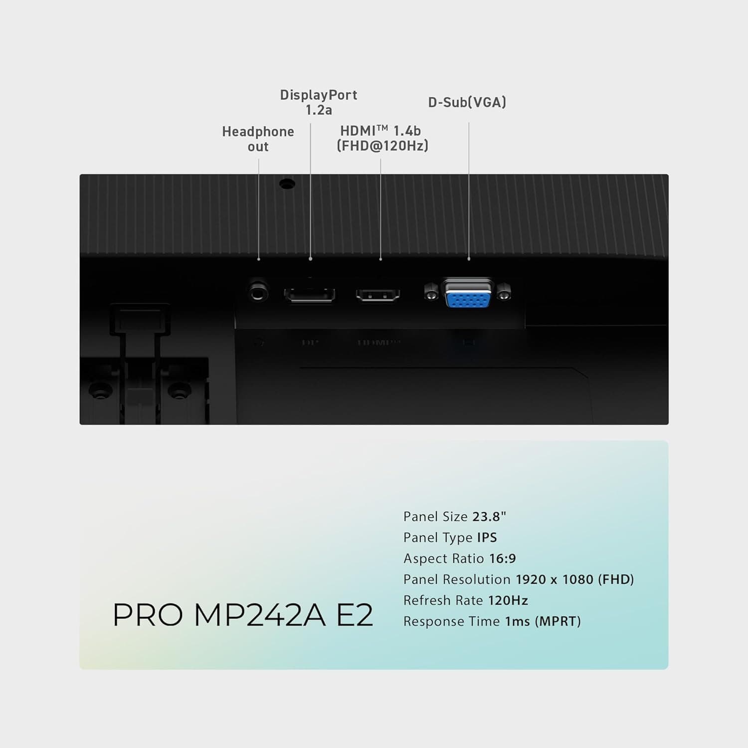 MSI PRO MP242A E2 24-inch IPS 1920 x 1080 (FHD) Gaming Office Monitor, 120Hz, Adaptive-Synch, HDR Ready, HDMI, VGA Port, Display Port,VESA Mountable, Tilt, Speaker, 4-Side Slim Bezel,1ms, Black - 3