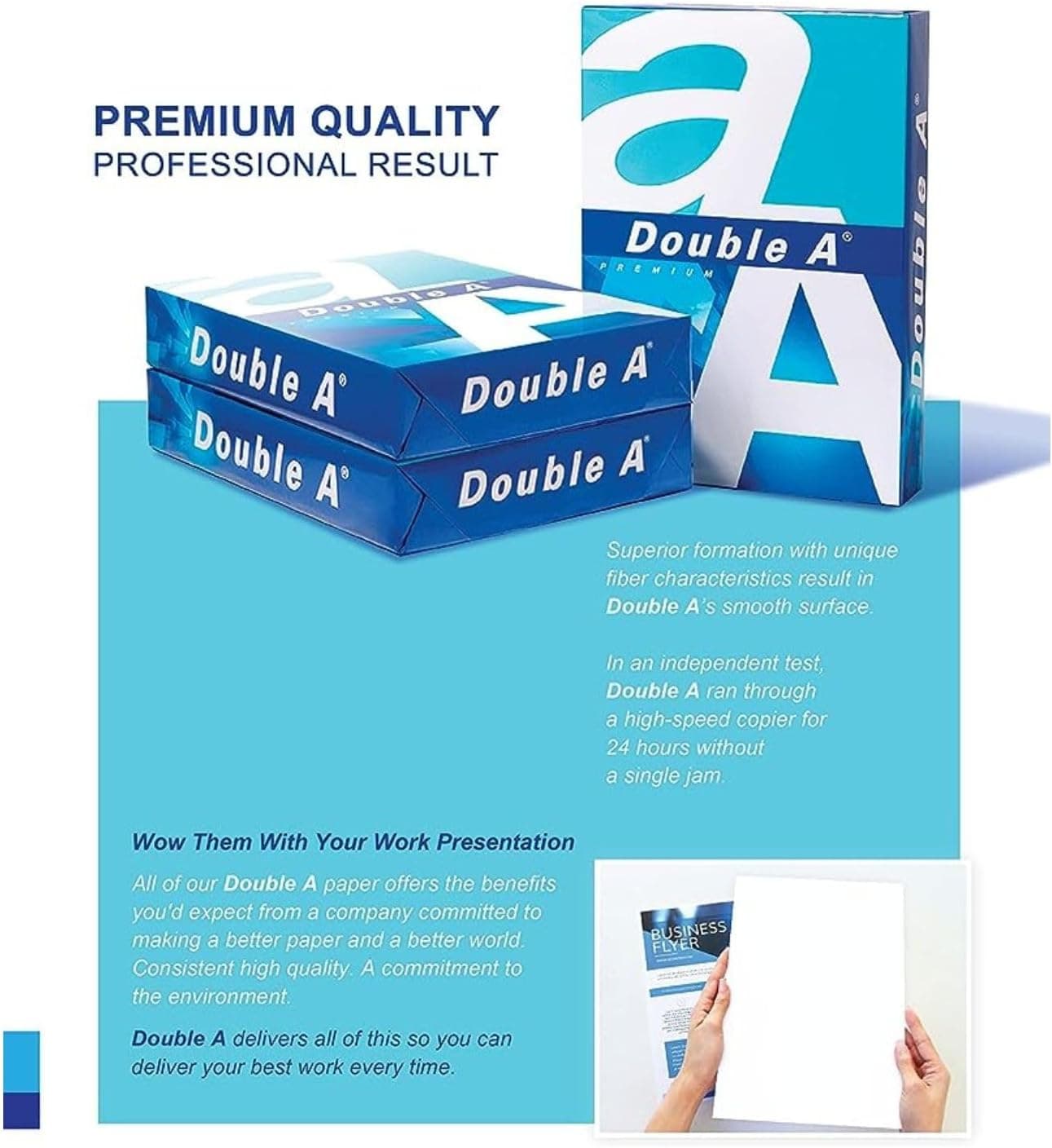Double A - Printer Copy Paper, Size A4, GSM 80, 500 Pages Ream - White - 6