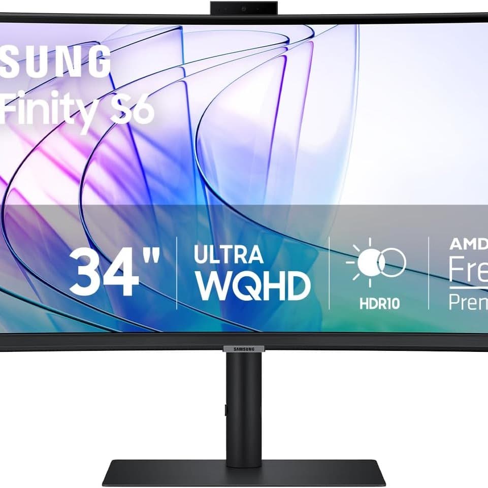 SAMSUNG 34” ViewFinity S65VC Series Ultrawide QHD Curved Monitor, Built-in FHD Camera, HDR10, 100Hz, 350 nit, USB- C, Adjustable Stand, Intelligent Eye Care, LS34C650VANXGO, Black - 1