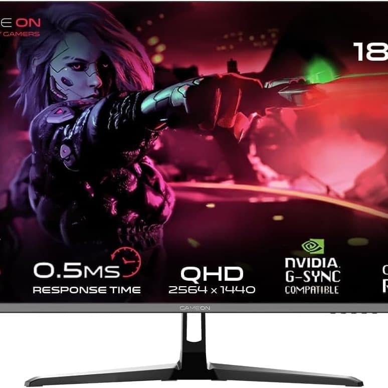 GAMEON New 2024 2K Gaming Monitor 27 inch, GOPS27QHD180IPS, QHD IPS Panel,180Hz Refresh Rate, 0.5ms Response Time, 2.1 HDMI, G-Sync & FreeSync, HDR, Console Ready - 2