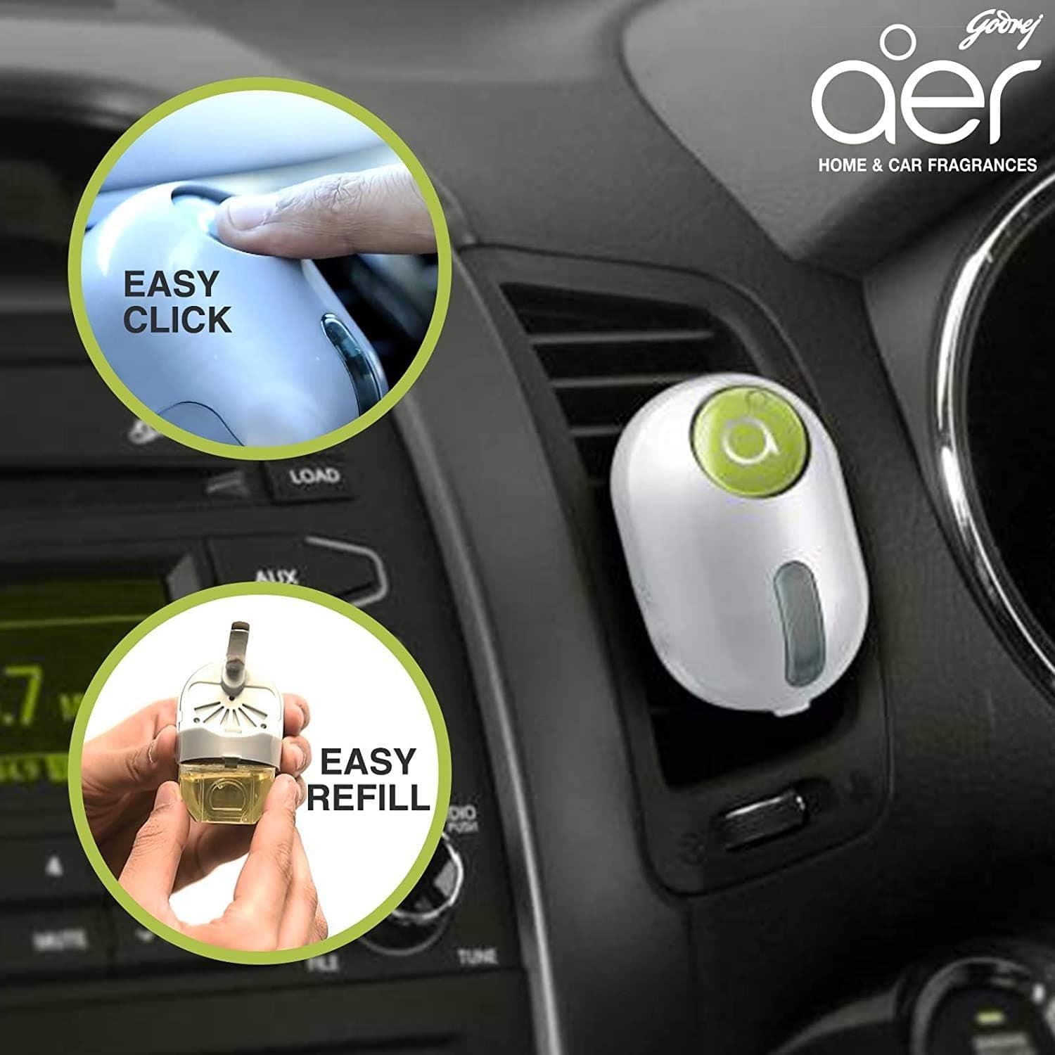 Godrej Aer Click, Car Vent Air Freshener Kit - Fresh Lush Green (10G) - 5