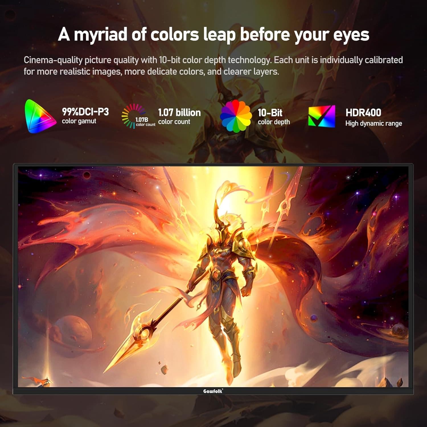 Gawfolk 27 Inch QD-OLED Gaming Monitor QHD 360Hz 0.03ms(GTG) PIP/PBP 99% DCI-P3 Type-c(65W) KVM FreeSync HDR400 HUB3.0 1.5M:1Contrast Ratio VESA RGB With Tilt/Height/Swivel Adjustable Stand (Black) - 3