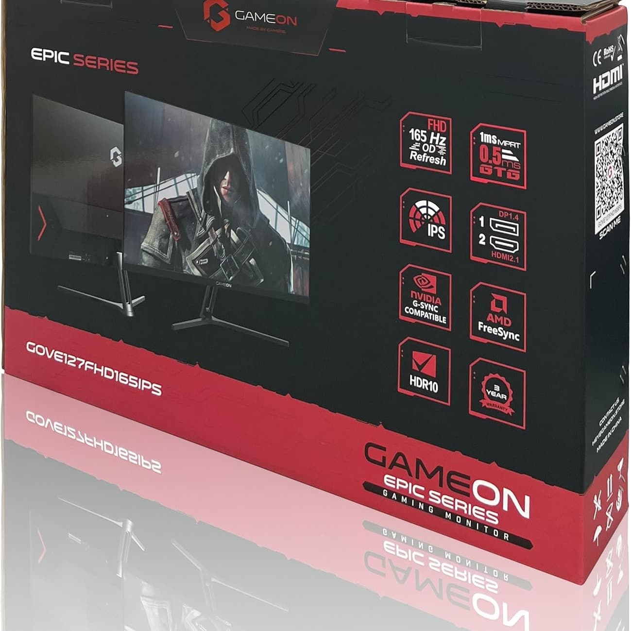 GAMEON GOVE127FHD165IPS Computer monitor, Black Gaming Monitor 27 inch, 1920x1080p FHD IPS Panel, 165Hz Refresh Rate, 1ms Response Time, 2.1 HDMI - 8