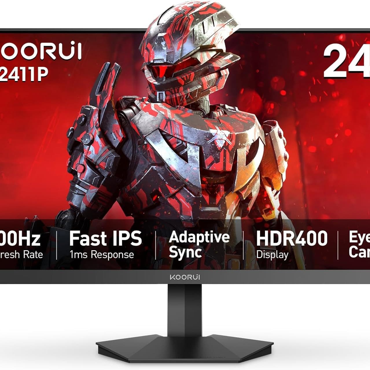 KOORUI 24 Inch Gaming Monitor, 165Hz, FHD 1920x1080, 1ms, IPS, Compatible FreeSync G-sync, Tilt Adjustable, Eye Care, VESA Wall Mountable (HDMI, DisplayPort) Black - 1