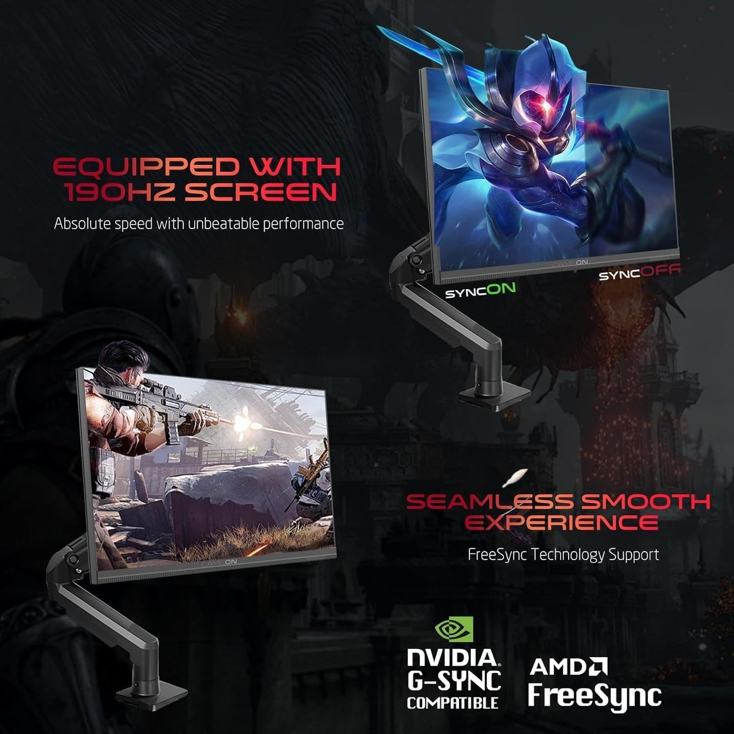 GAMEON GOM27FHD190IPSX Midnight Pro X series, Black Gaming Monitor 27 inch, 1920x1080p FHD Fast IPS Panel, 190Hz, 0.5ms, 2.1 HDMI, With stand,Freesync&Gsync, Supports HDR, PS5, VRR - 8