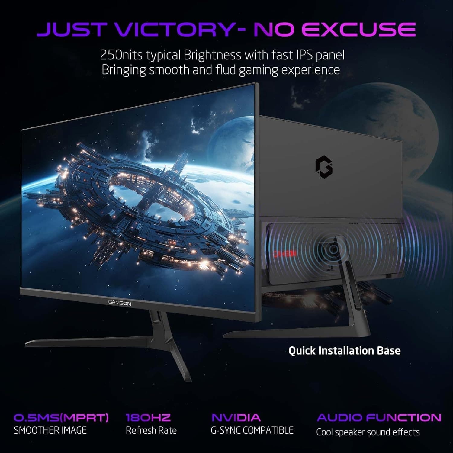 GAMEON New 2024 2K Gaming Monitor 24 inch, GOAE24QHD180IPS, QHD IPS Panel,180Hz Refresh Rate, 0.5ms Response Time, 2.1 HDMI, G-Sync & FreeSync, HDR, Built-in-Speakers, Console Ready - 6