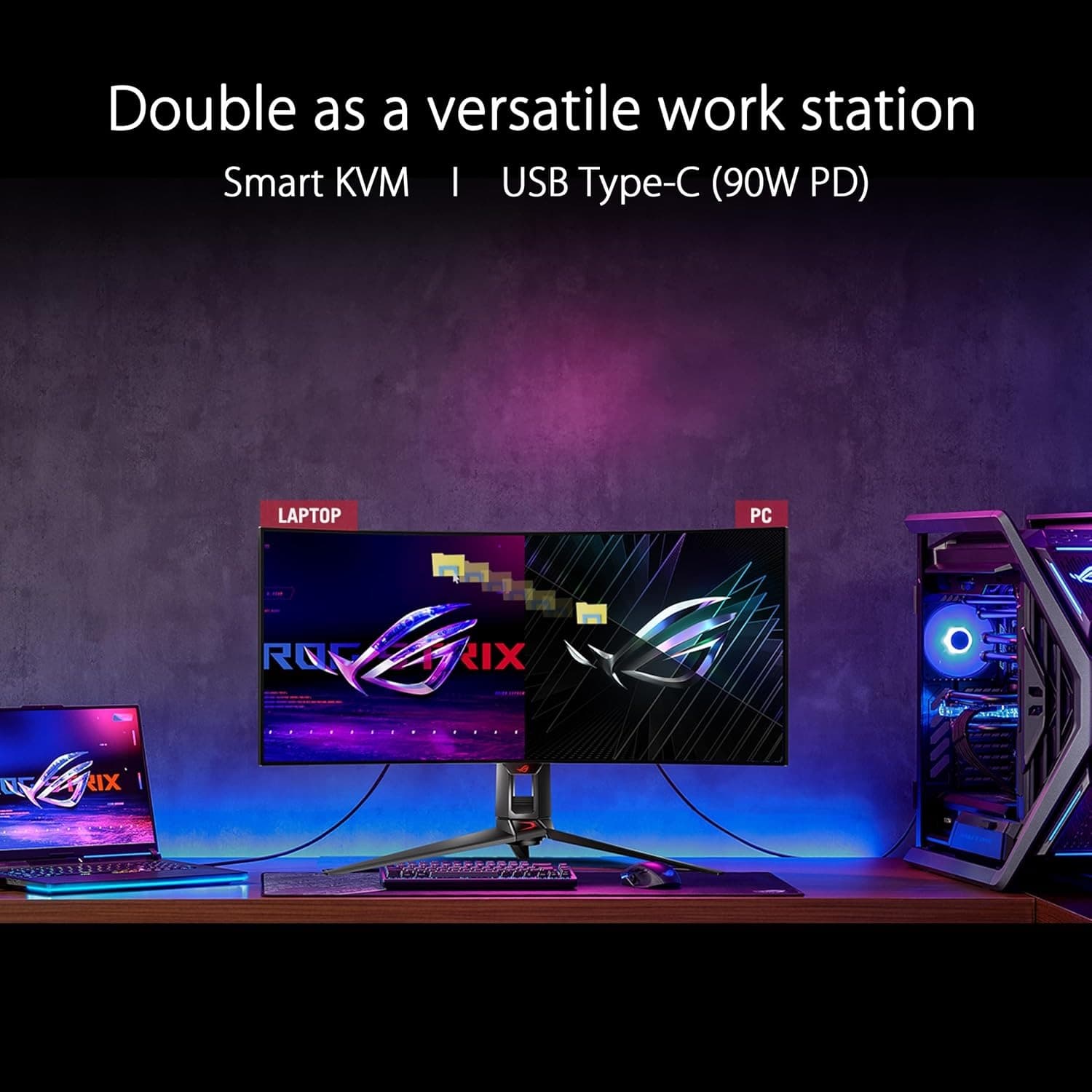 ASUS ROG Swift OLED PG34WCDM gaming monitor ― 34" (33.9" viewable, 3440x1440) 800R curved panel, 240Hz, 0.03ms (GTG), G-SYNC compatible, custom heatsink, uniform brightness, Smart KVM, 90 W Type-C - Image 5