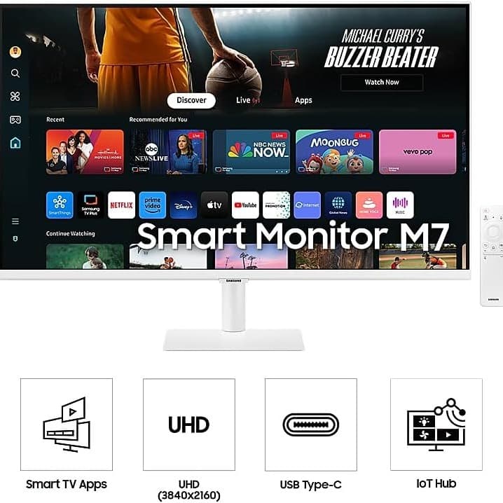 Samsung M7 2024 Smart Monitor32" VA 4K UHD M70D Smart Screen With Speaker,HDMI,USB-C,USB Hub,WiFi, White|LS32DM703UMXUE - 5