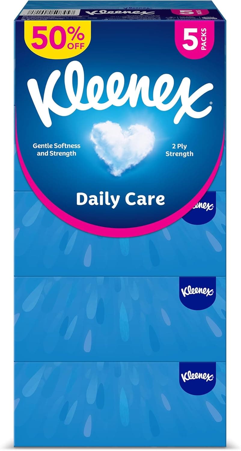 Kleenex Daily Care Facial Tissue - Pack Of 5 Boxes, 170 Sheets X 2 Ply (50%) - 2