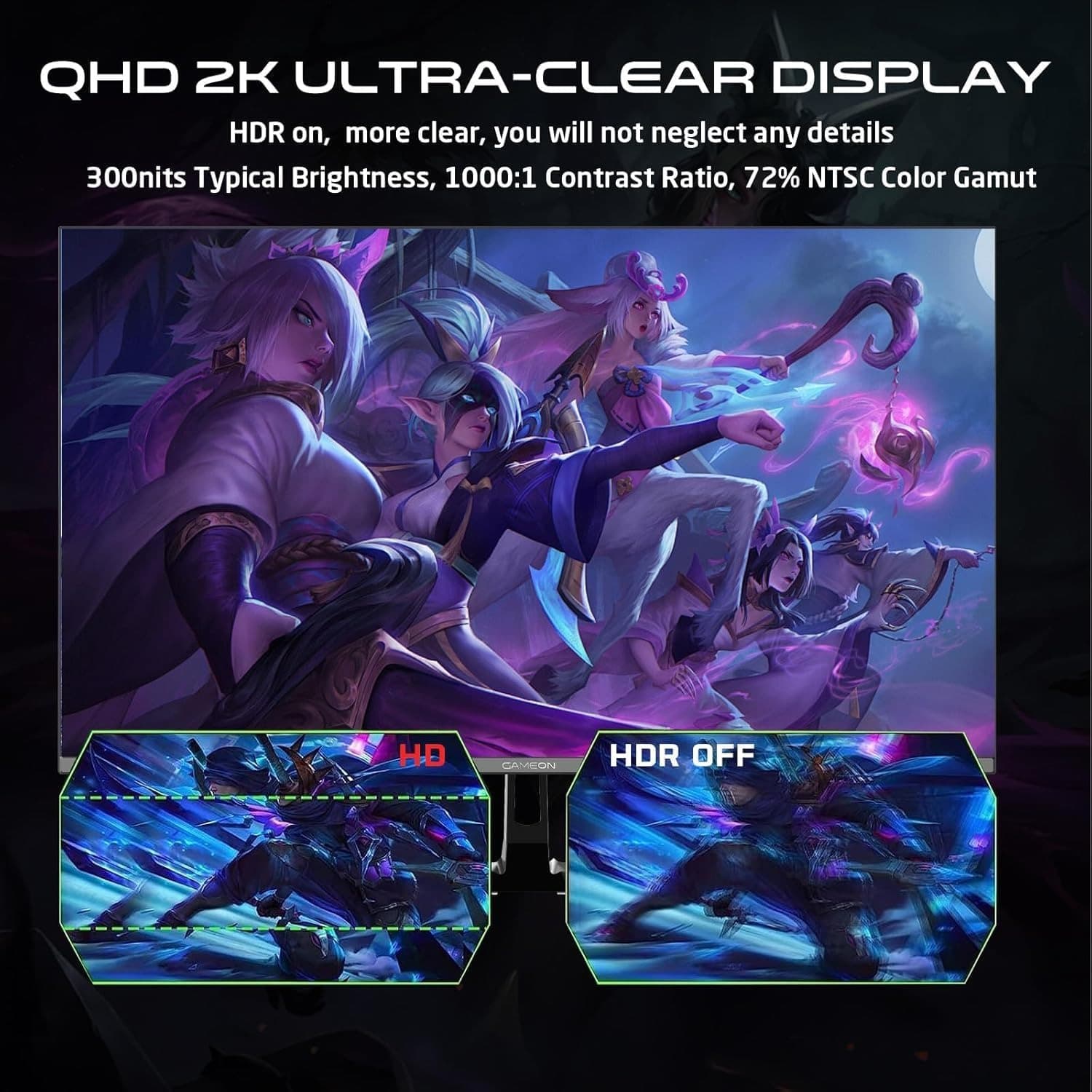 GAMEON New 2024 2K Gaming Monitor 27 inch, GOPS27QHD180IPS, QHD IPS Panel,180Hz Refresh Rate, 0.5ms Response Time, 2.1 HDMI, G-Sync & FreeSync, HDR, Console Ready - 8