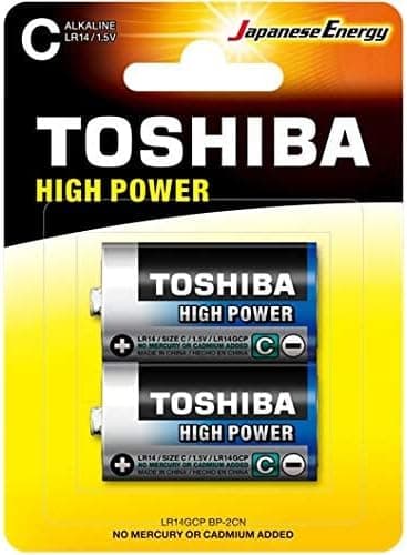 TOSHIBA Long-Lasting Vibration Resistance High Power Alkaline Battery (C, Pack of 2) - 2