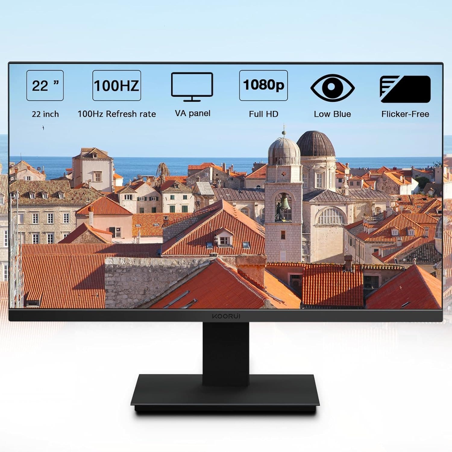 KOORUI 22 Inch Business Computer Monitor, FHD 1080p 100hz Desktop Monitor, Ultra Thin Eye Care Bezel HDMI VGA Ports LED Monitor for PC, Black - 9