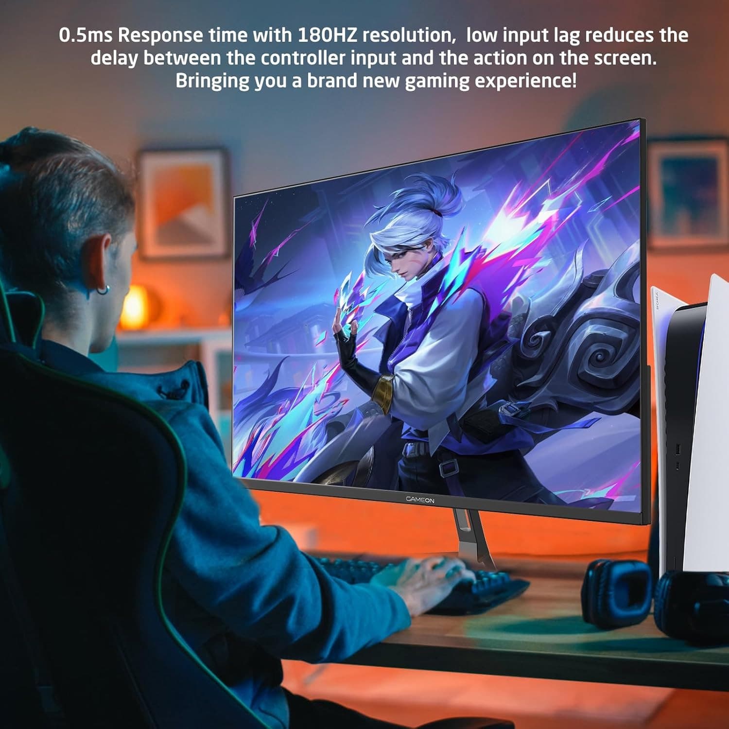 GAMEON GOPS27180VA Pro-Series Computer Monitor, Black Gaming Monitor 27 Inch, 1920x1080p FHD VA Panel, 180Hz Refresh Rate, 0.5ms Response Time, 2.1 HDMI, Supports PS5, شاشه قيمنق 27 بوصة - 6