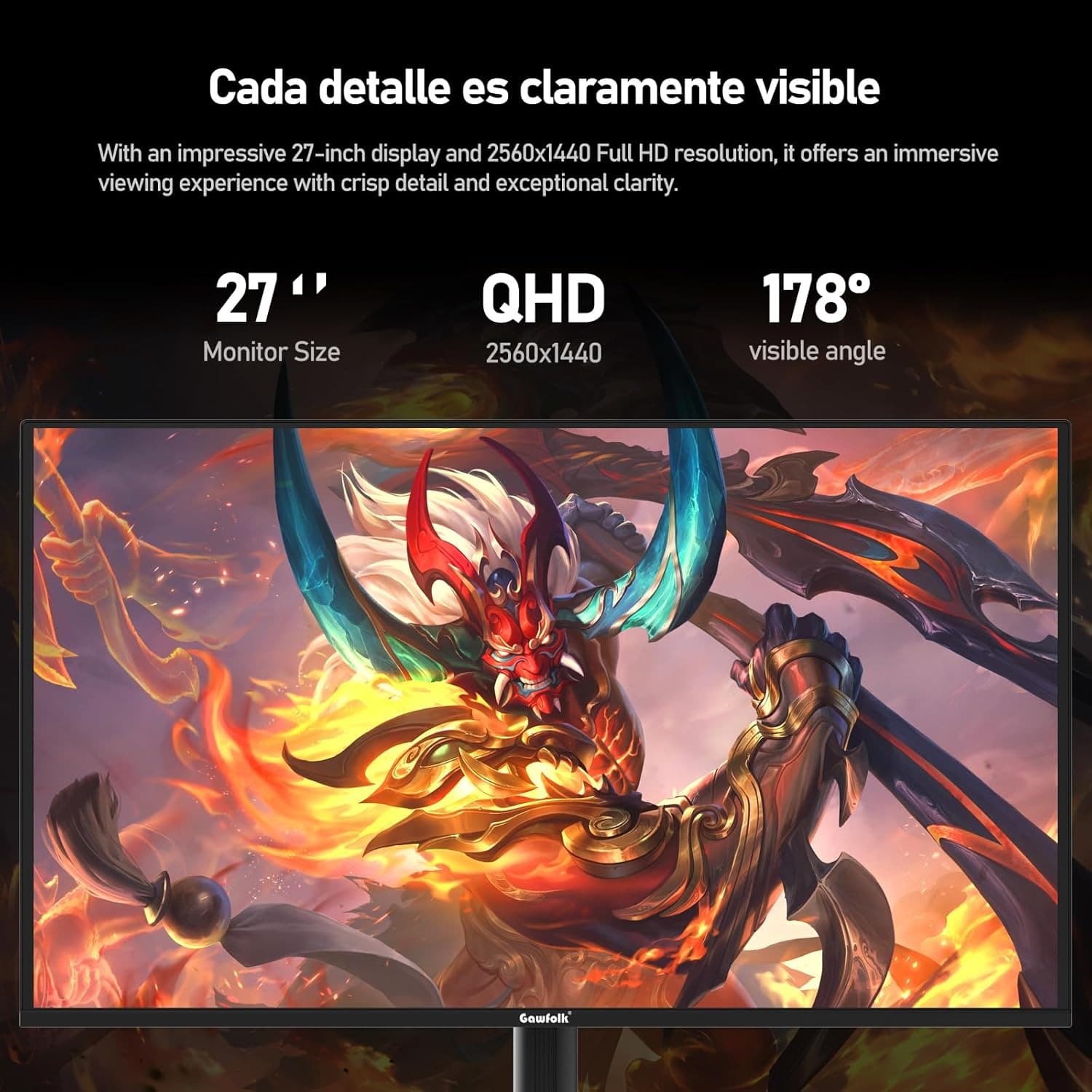 Gawfolk 27 Inch QD-OLED Gaming Monitor QHD 360Hz 0.03ms(GTG) PIP/PBP 99% DCI-P3 Type-c(65W) KVM FreeSync HDR400 HUB3.0 1.5M:1Contrast Ratio VESA RGB With Tilt/Height/Swivel Adjustable Stand (Black) - 4