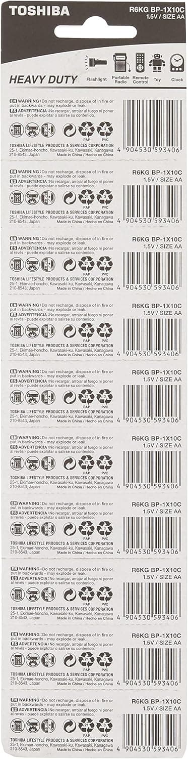 TOSHIBA Heavy Duty Zinc Carbon Battery – Ideal for Low Power Consumption Devices, AA, Pack of 10 - 2