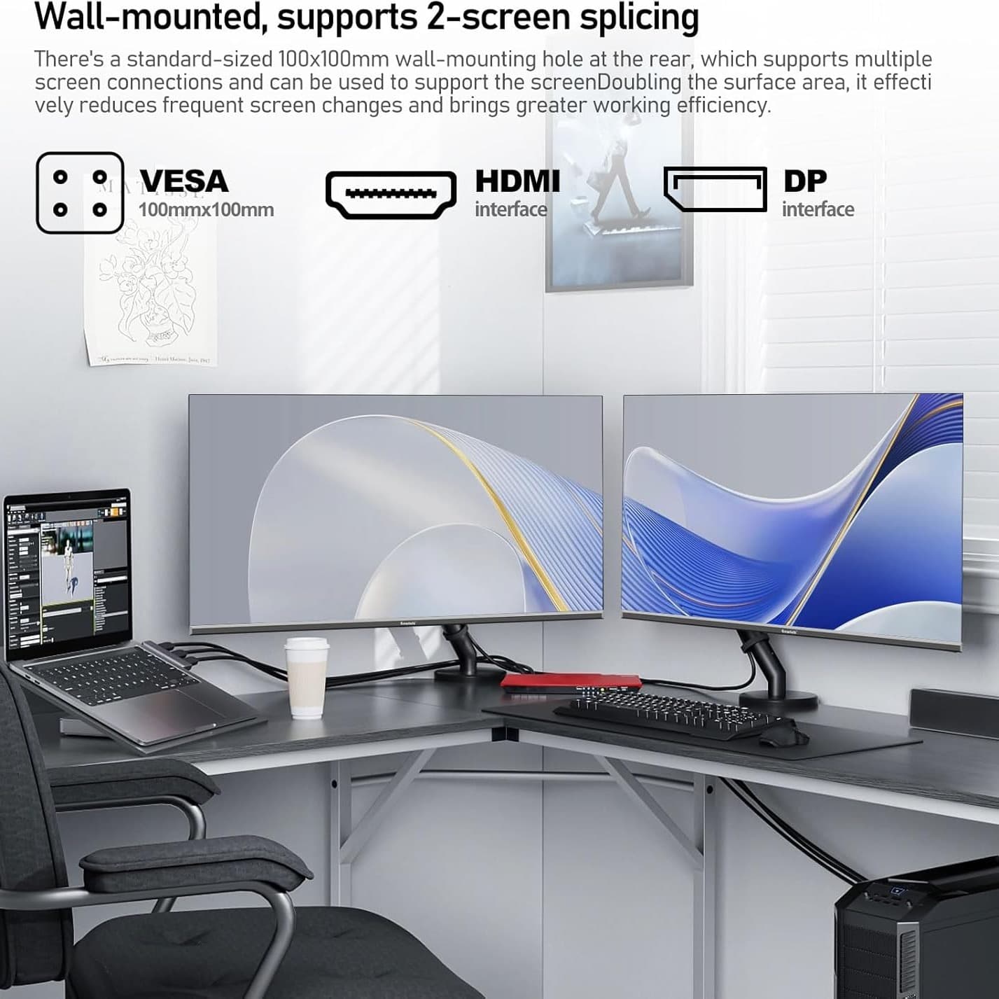 Gawfolk 32 Inch Gaming Monitor 4K 60Hz Computer Display Screen UHD(3840 * 2160) 100% sRGB Ultra-Thin Frameless Suitable for home offices to be used in video and picture production - 5