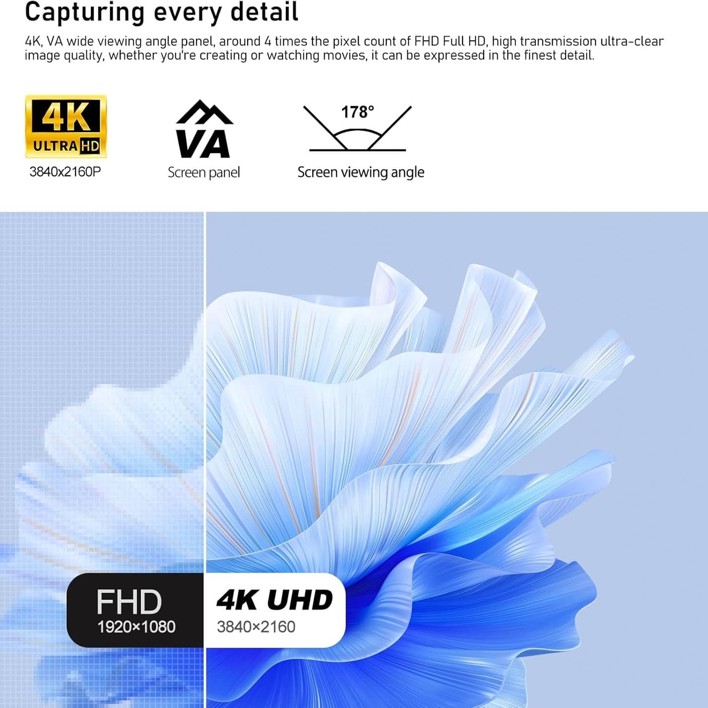 Gawfolk 32 Inch Gaming Monitor 4K 60Hz Computer Display Screen UHD(3840 * 2160) 100% sRGB Ultra-Thin Frameless Suitable for home offices to be used in video and picture production - 3