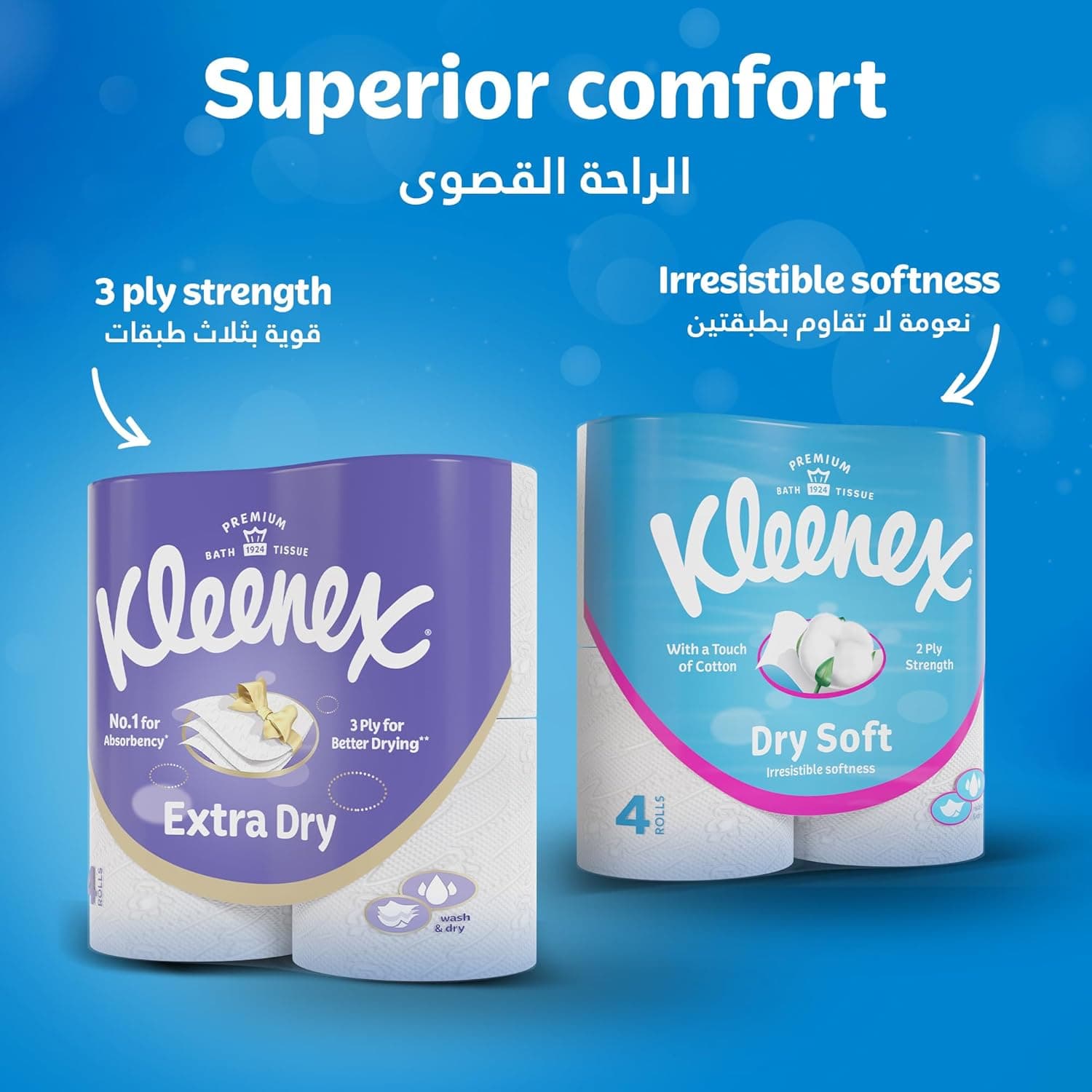 Kleenex Dry Soft Toilet Tissue Paper, 2 PLY, 4 Rolls x 200 Sheets, Embossed Bathroom Tissue with a Touch Of Cotton - 6
