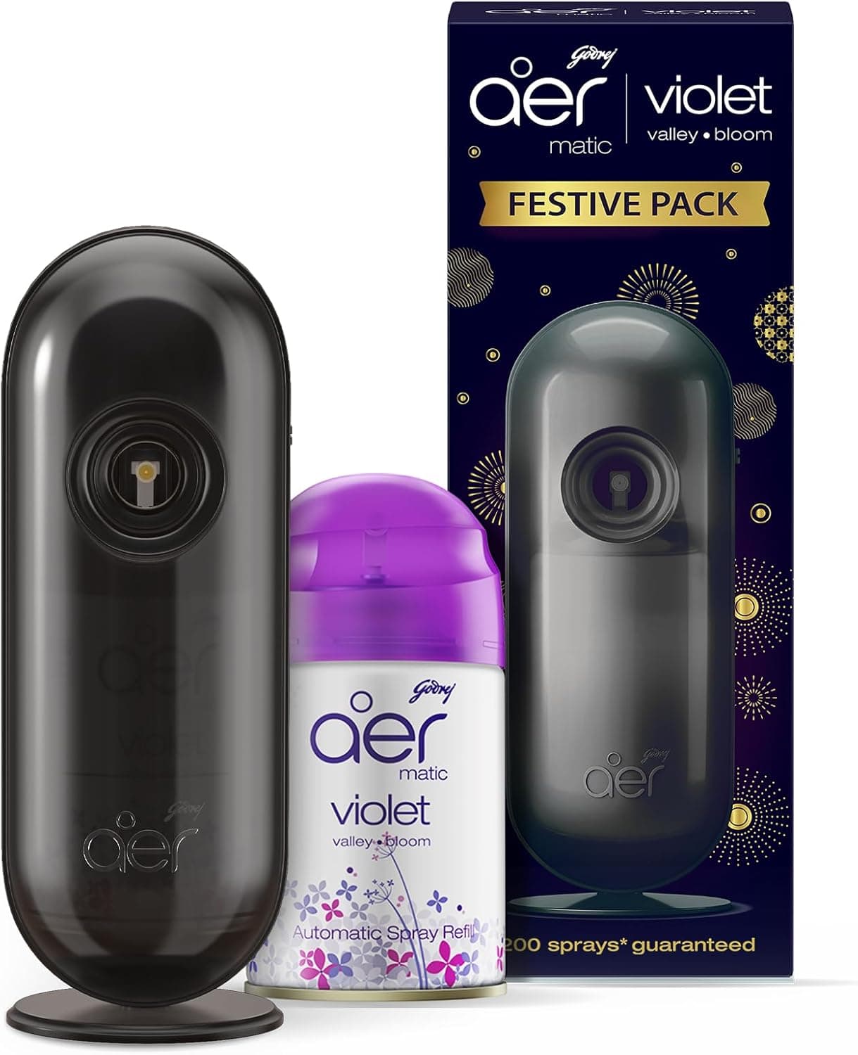 Godrej Aer Matic Automatic Air Freshener Auto Spray Kit With Flexi Control Violet 225 Ml - 1