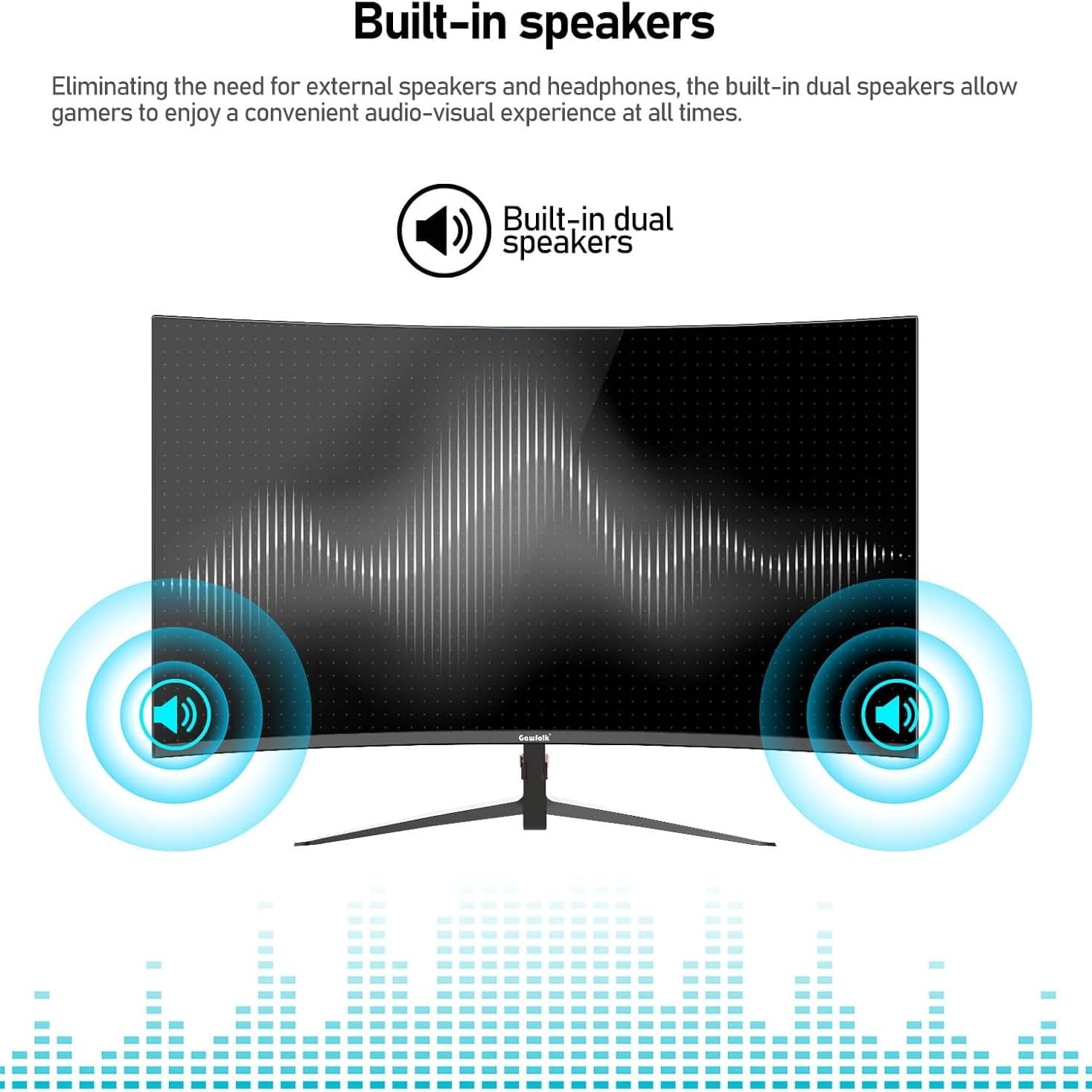 Gawfolk 27 Inch Gaming Monitor FHD 100Hz Curved 1800R Monitor 1080P Frameless Computer Display Screen 100% sRGB 300cd/m² Suitable for office, home and entertainment (Built in Speaker) - 6