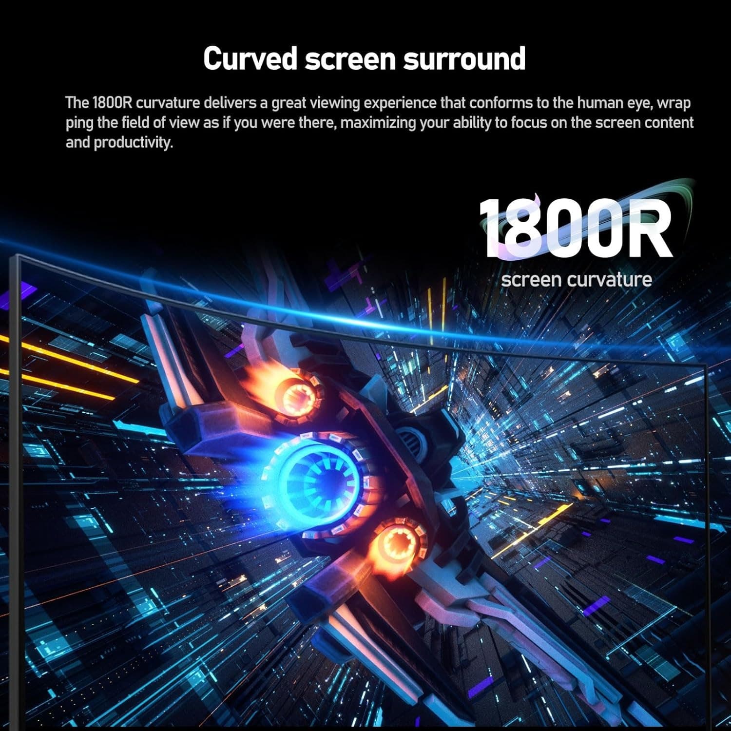 Gawfolk 32 Inch Curved Gaming Monitor QHD 180Hz Computer Monitors 2K(2560 * 1440) 1800R Display Screen 1ms(GTG) 100% sRGB FreeSync For Vvideo Production, Office, Gaming, Support Wall Mounting - 6