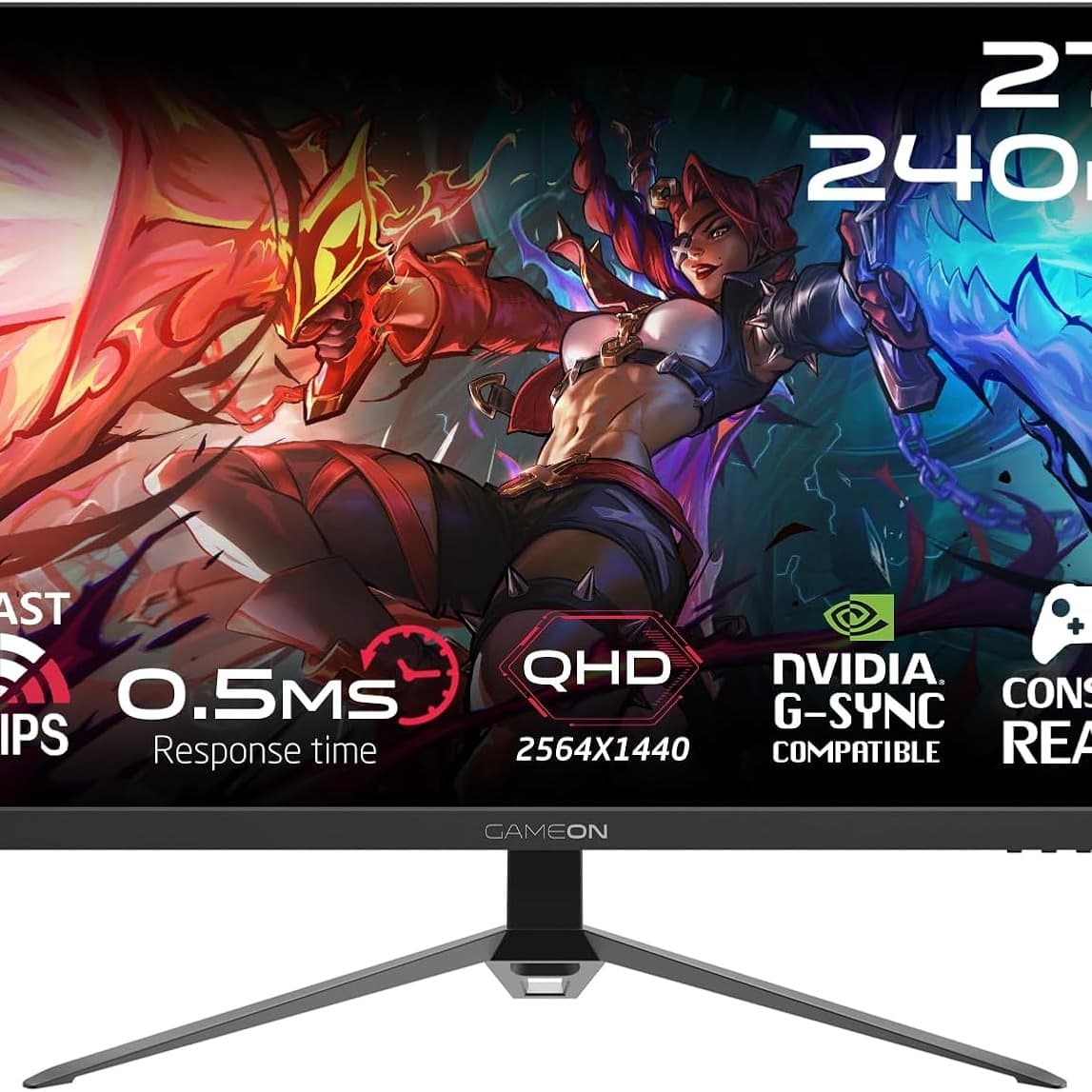 GAMEON GOES27QHD240IPS E-sports Series, Black Gaming Monitor 27 Inch,1920x1080p FHD, IPS Panel, 240Hz Refresh Rate, 0.5ms Response Time, 2.1 HDMI, Free Sync&G-Sync, Supports PS5,شاشه قيمنق 27 بوصة - 1