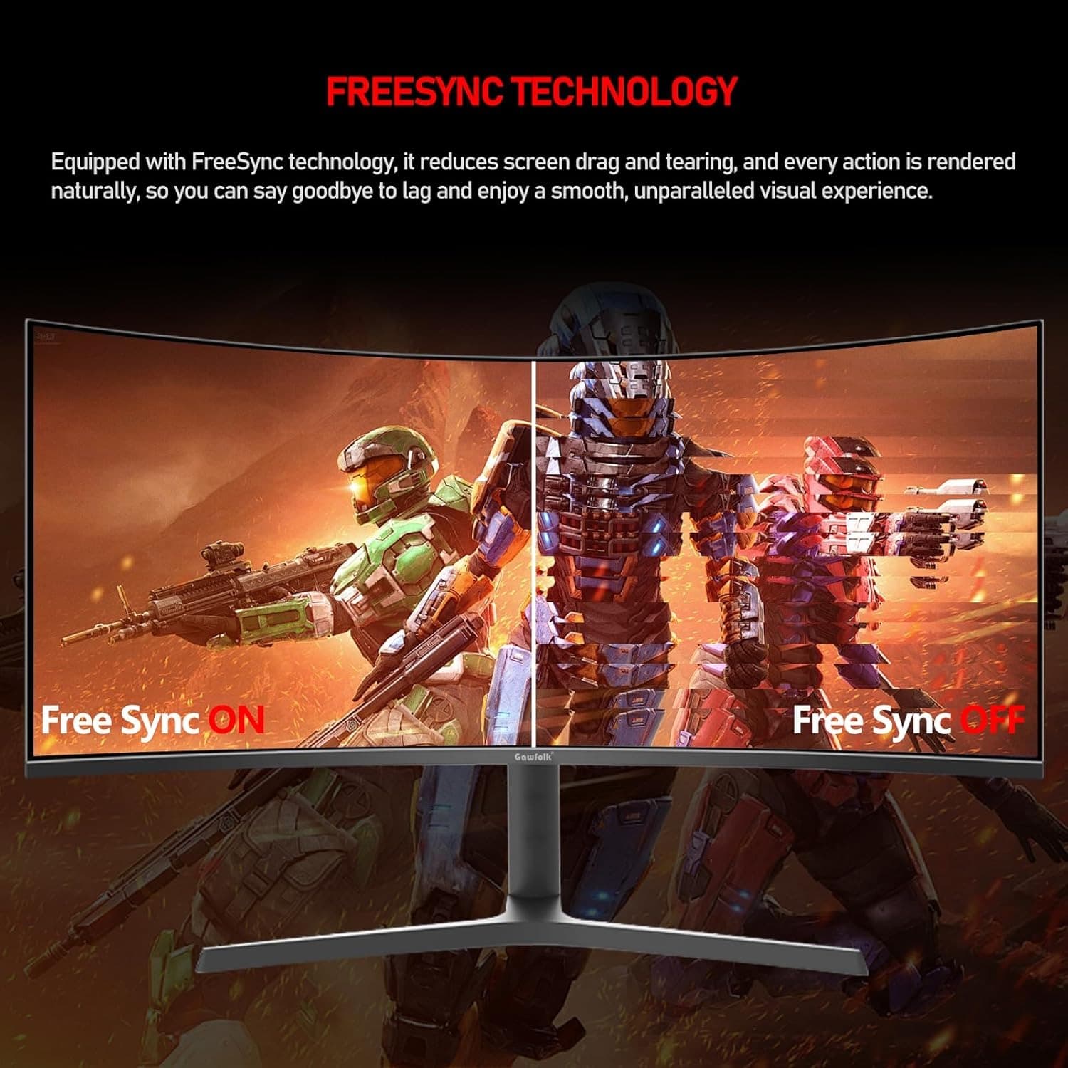 Gawfolk 34 Inch Gaming Monitor UWQHD 165Hz Ultrawide 21:9 Curved 1500R Computer Monitor 3440x1440 1ms(GTG) PBP/PIP FreeSync 99% sRGB HDR With Tilt/Height/Swivel Adjustable VESA - 5