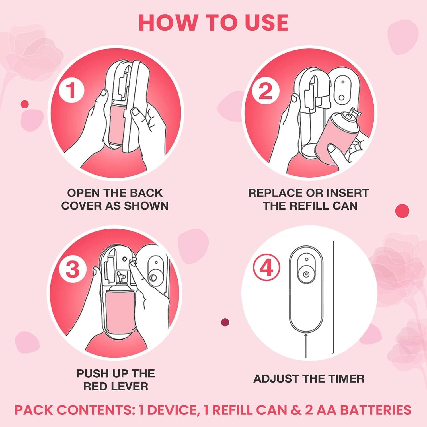 Godrej Aer Matic, Automatic Air Freshener Kit With Flexi Control - Petal CrUSh Pink (225 Ml) - 3