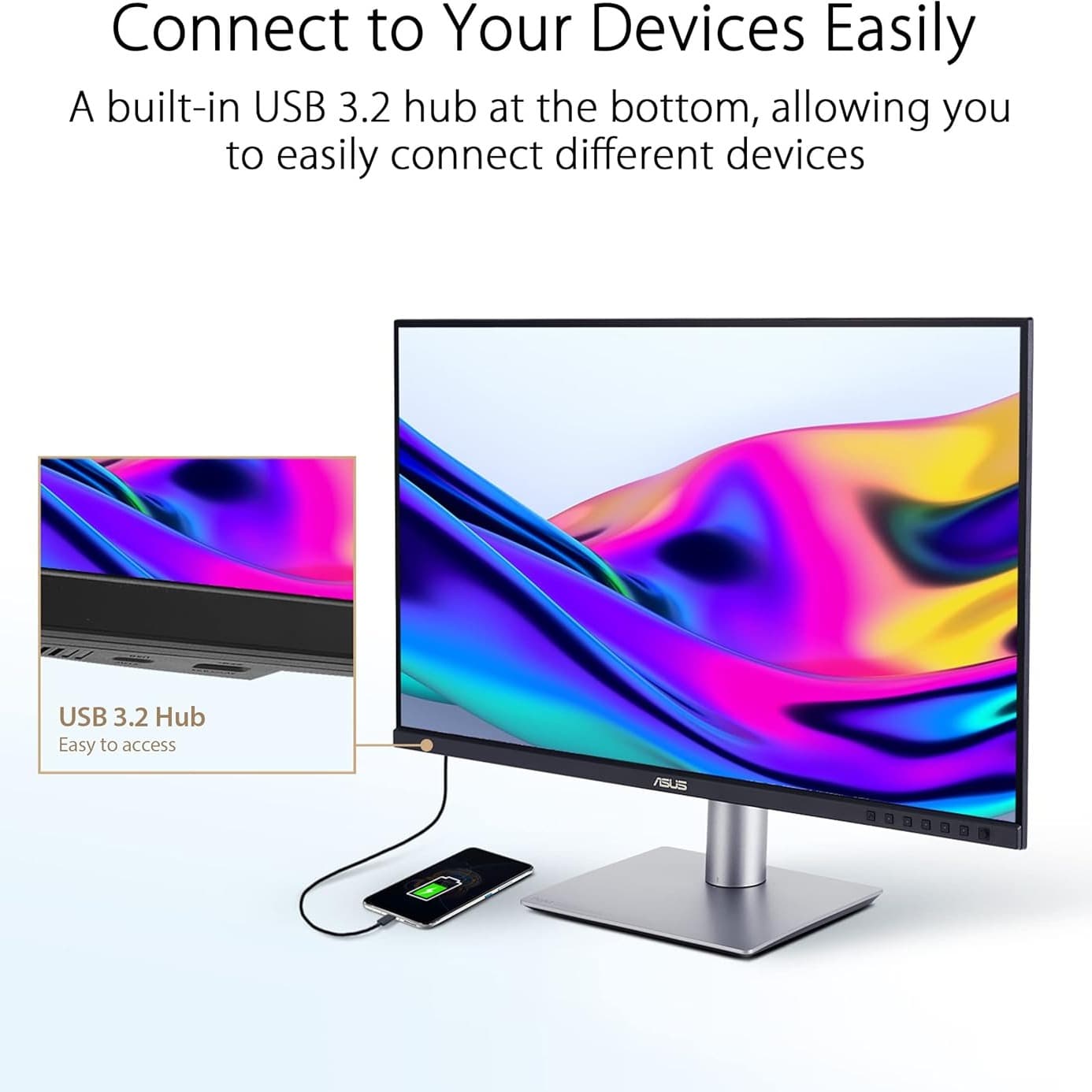 ASUS ProArt Display 27” 4K HDR Professional Monitor (PA279CRV) - IPS, UHD (3840 x 2160), 99% DCI-P3/Adobe RGB, ΔE < 2, Calman Verified, USB-C PD 96W, DisplayPort, Daisy-Chain, Height Adjustable - 3