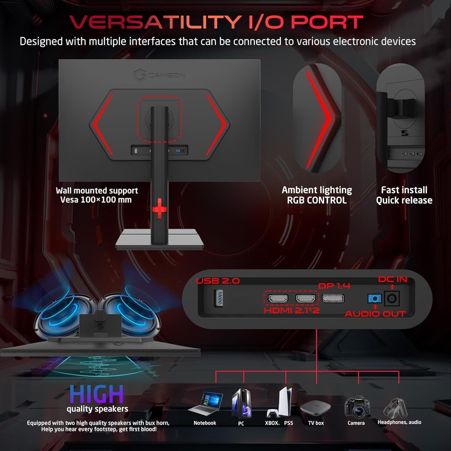 GAMEON GOML27QHD180IPS Midnight Signature 27" Black Gaming Monitor, 2560x1440p 2K QHD Fast IPS, 180Hz Refresh Rate, Ultra-Fast Response, HDMI 2.1, FreeSync/G-Sync, HDR, PS5 Compatible, VRR Support. - 3