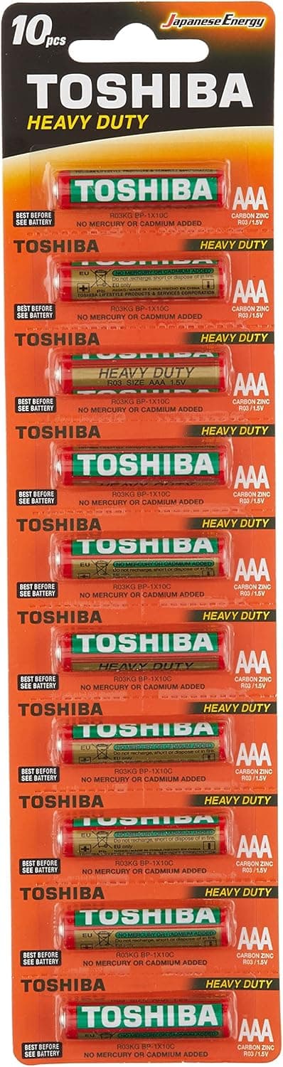 TOSHIBA Heavy Duty Zinc Carbon Battery – Ideal for Low Power Consumption Devices, AAA, Pack of 10