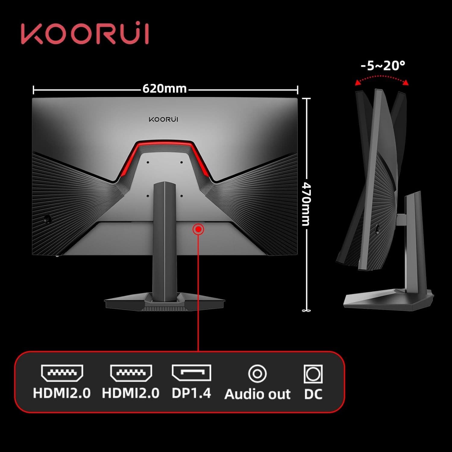 KOORUI 27 inch 240HZ FHD Gaming Monitor DCI-P3 90% Color Gamut 1MS,1080P, Freesync,DisplayPort.HDMI Cable Black VESA - 2