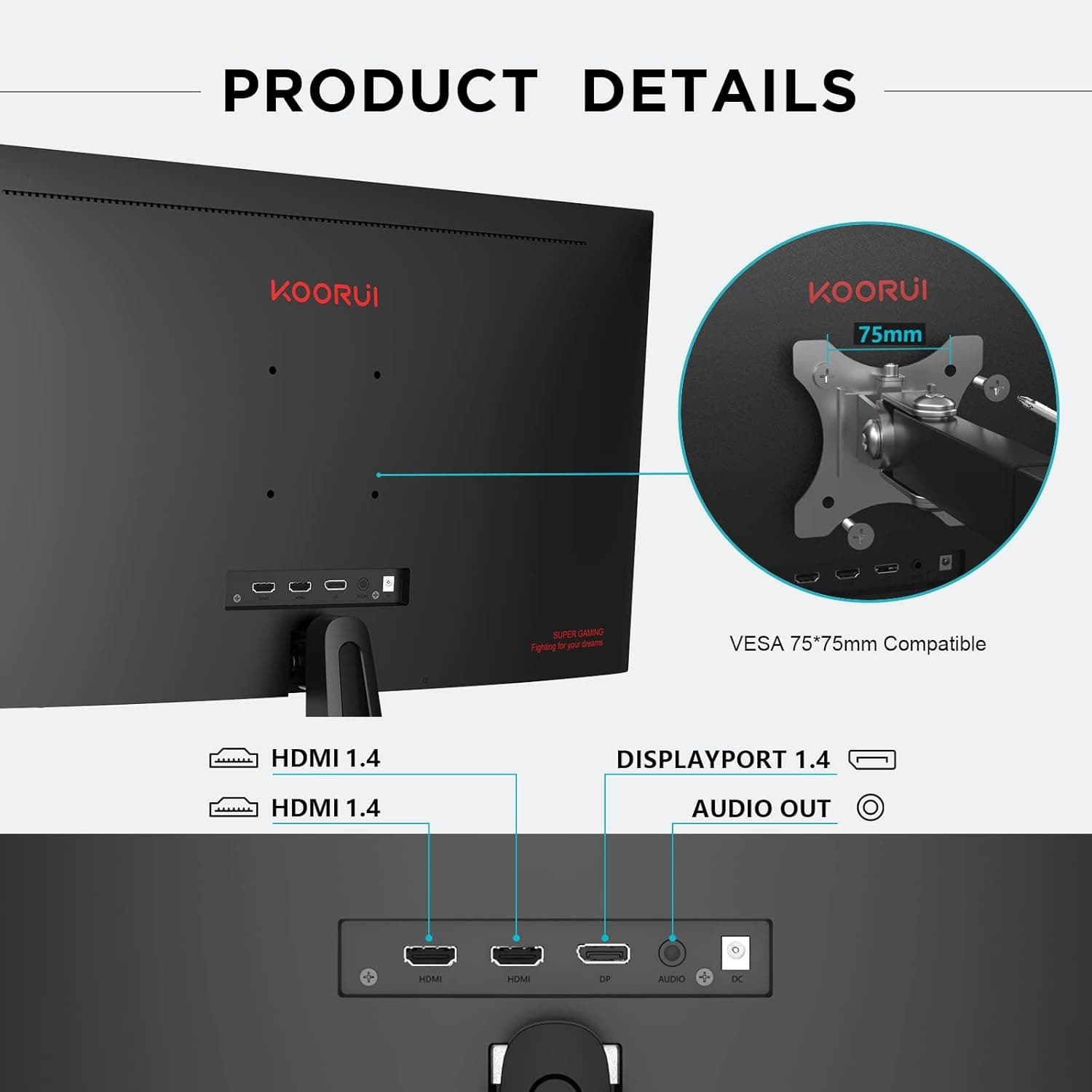 KOORUI 24 Inch Computer Monitor - FHD 1080P Gaming Monitor 165Hz VA 1ms, AdaptiveSync Technology, Ultra-Thin LED Monitor,HDMI X2 / DP, VESA Compatible, Tilt Adjustable, Eye Care - 24E4 - Black - 3