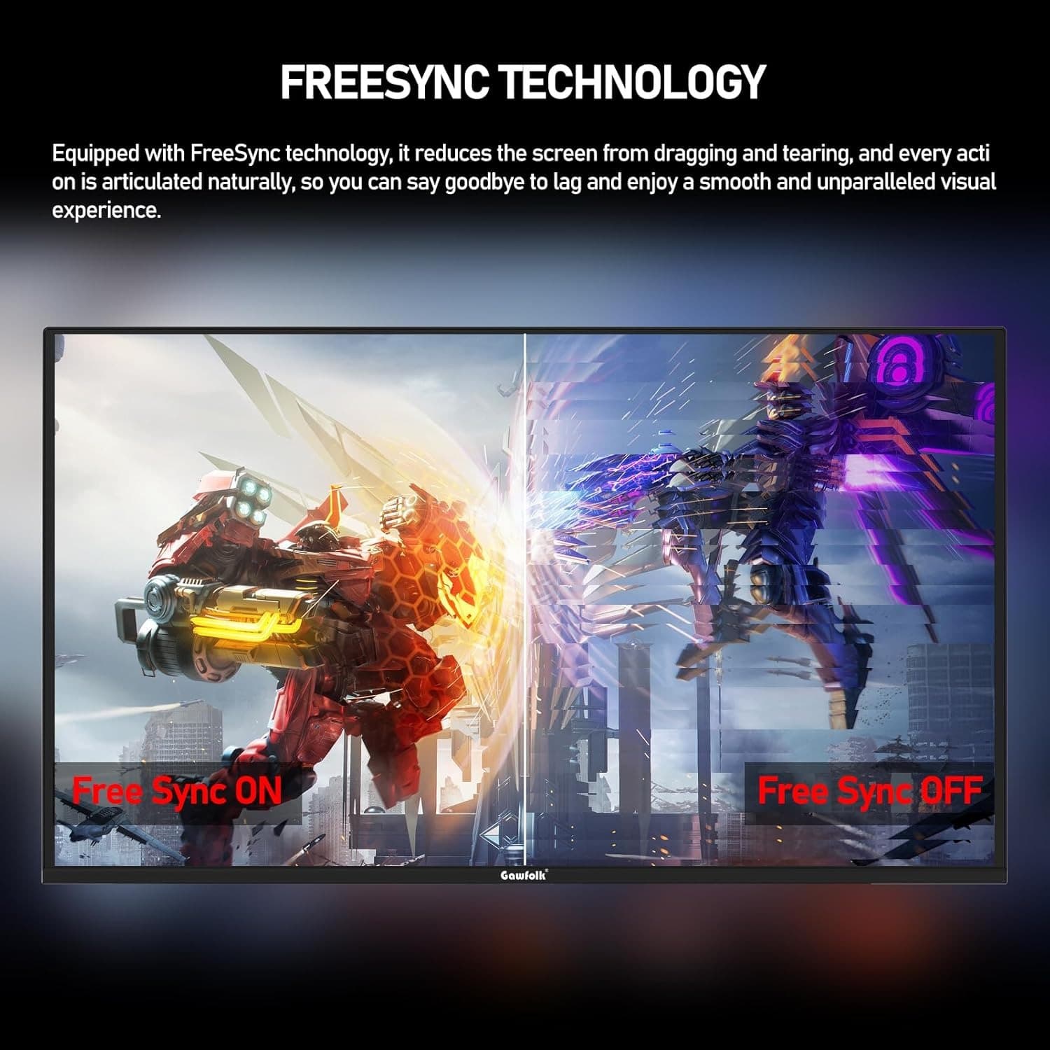 Gawfolk 32 Inch QD-OLED Gaming Monitor UHD 165Hz 0.03ms(GTG) 99% DCI-P3 FreeSync HDR400 1.5M:1Contrast Ratio VESA RGB atmosphere light With Tilt/Height/Swivel Adjustable Stand (Black) - 6