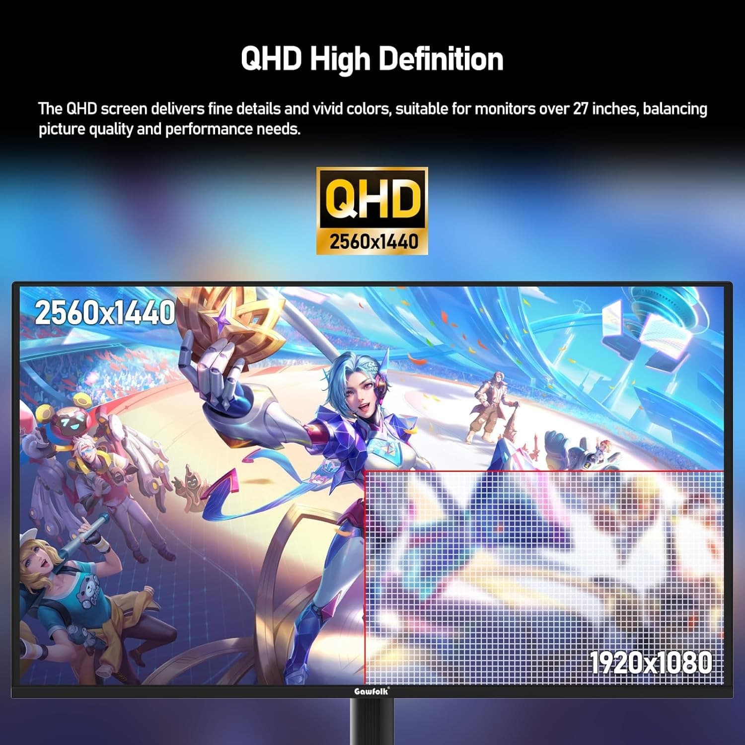 Gawfolk 27 Inch QD-OLED Gaming Monitor QHD 360Hz 0.03ms(GTG) PIP/PBP 99% DCI-P3 FreeSync HDR400 1.5M:1Contrast Ratio VESA RGB atmosphere light With Tilt/Height/Swivel Adjustable Stand (Black) - 8