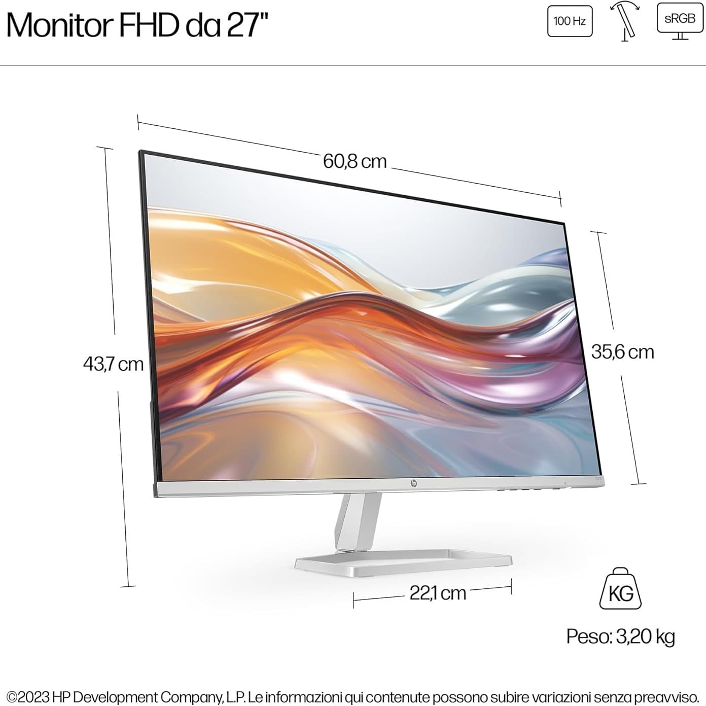 HP Series 5 27 inch FHD Monitor - 527sf, 27inch(68.6 cm),FHD(1920 x 1080),300 nits,Anti-Glare, Eye Ease - 2