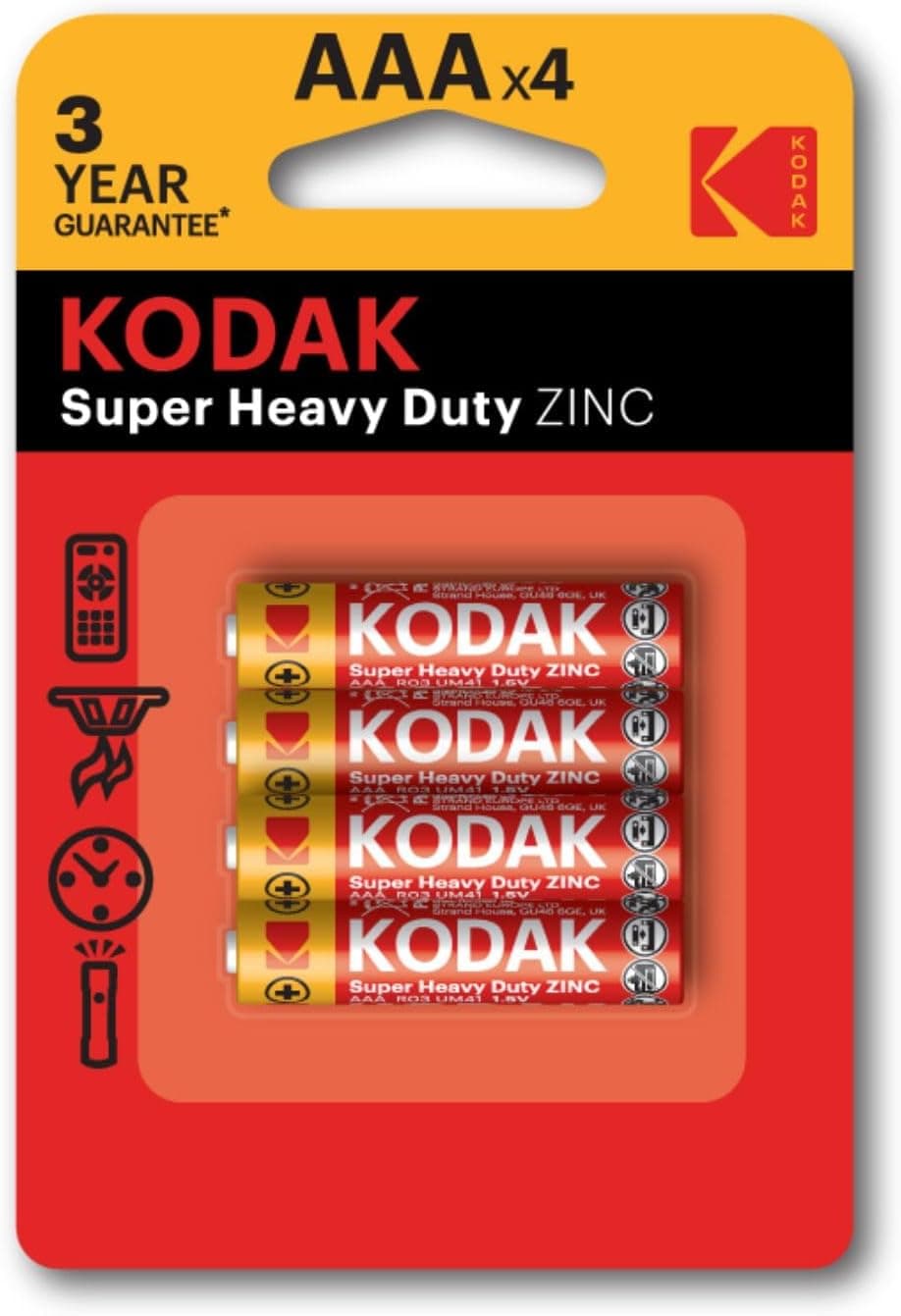 KODAK Super Heavy Duty | AAA Batteries | Triple A | Disposable Household | Carbon Zinc | 1.5V | 4 Blister Pack - 1