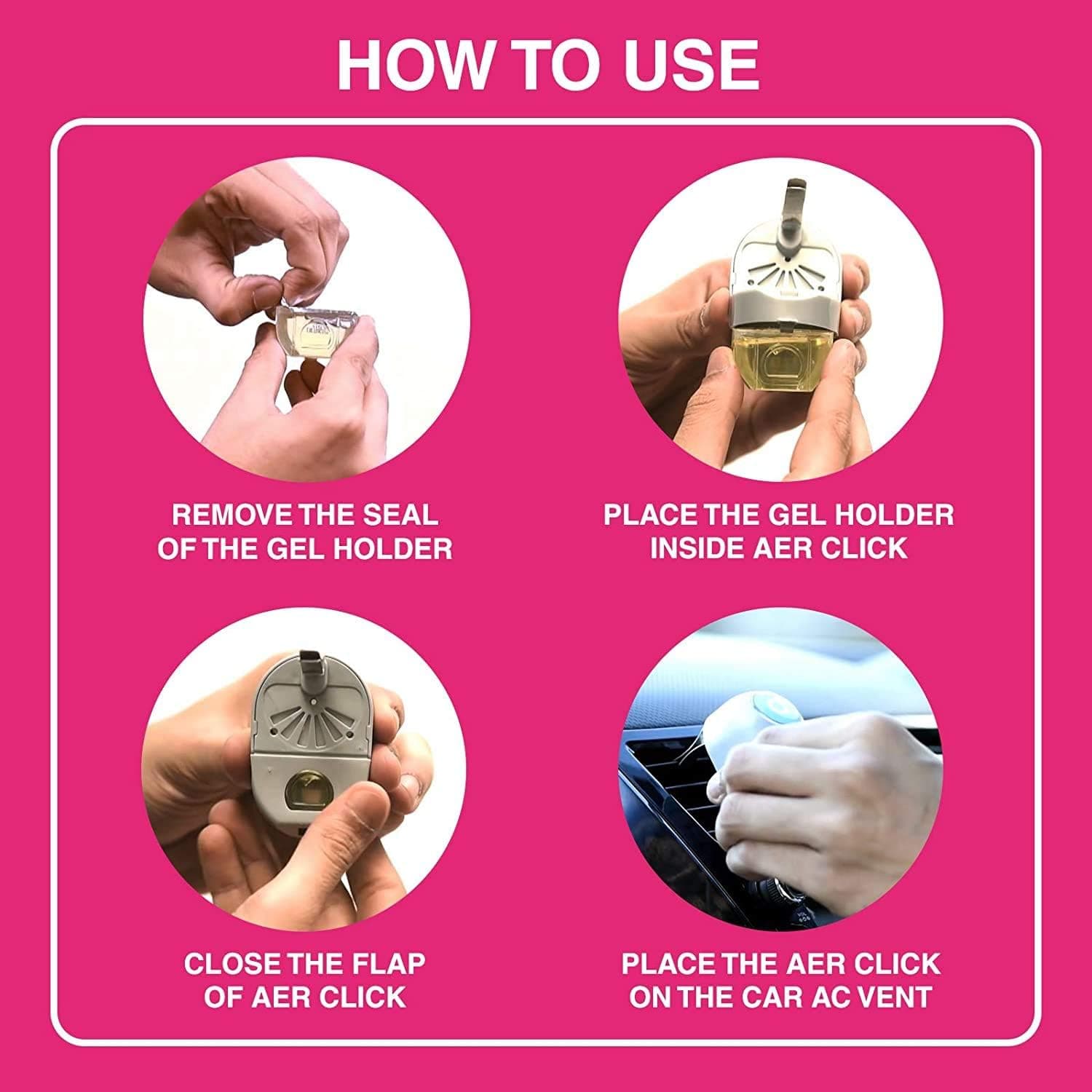 Godrej Aer Click, Car Vent Air Freshener Kit - Petal Crush Pink (10G) - 4