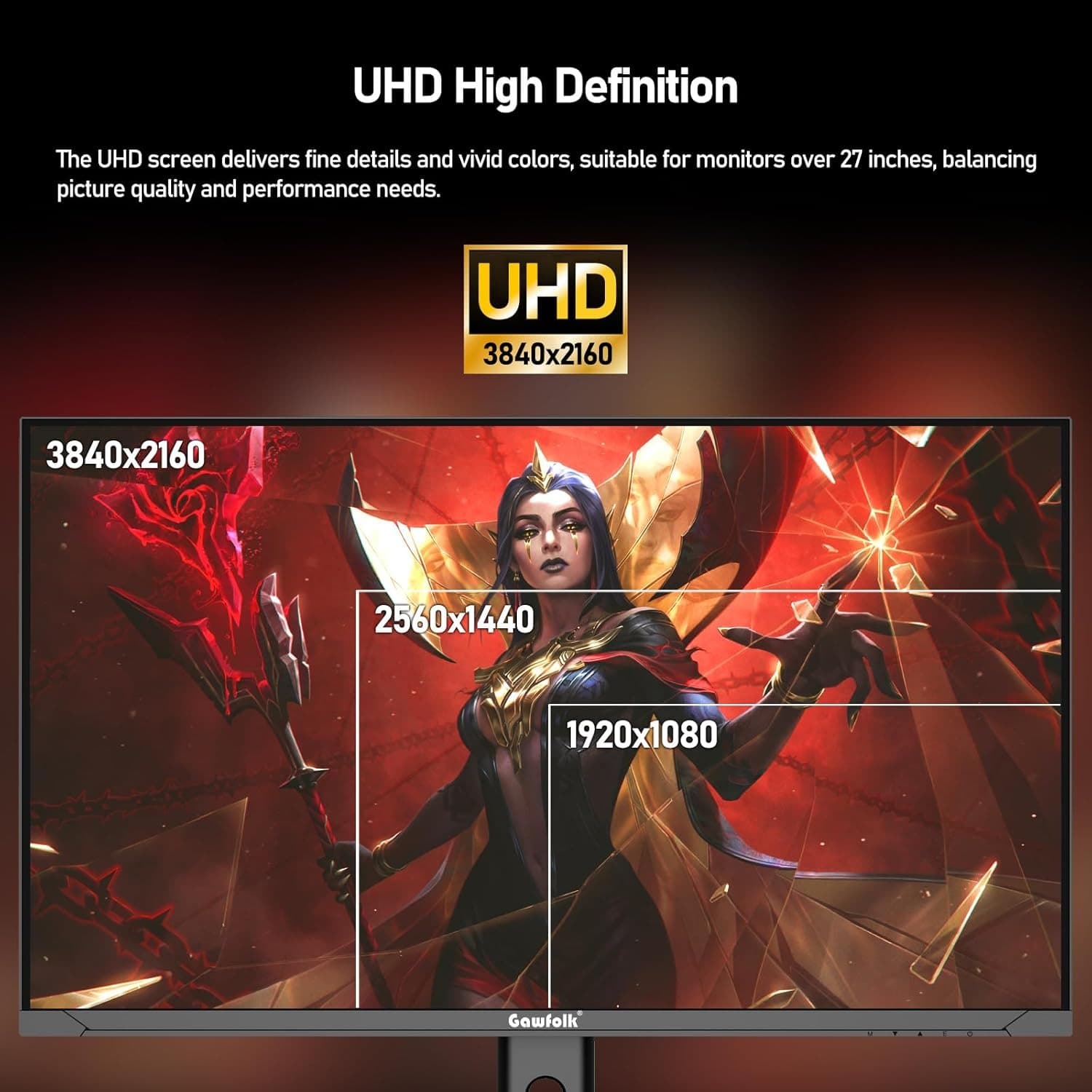 Gawfolk 27 Inch Gaming Monitor UHD 144Hz Computer Display Screen 4K 100% sRGB FreeSync 1ms(GTG) with RGB Backlighting Height/Tilt/Swivel Adjustable Stand - 6