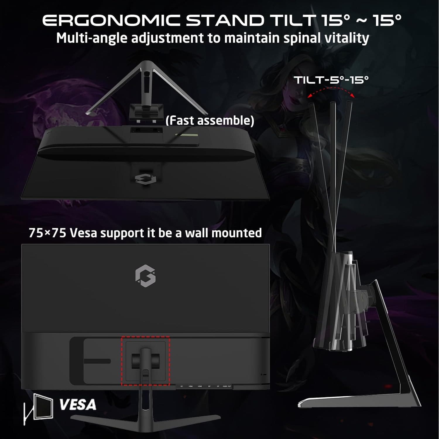 GAMEON GOPS27180VA Pro-Series Computer Monitor, Black Gaming Monitor 27 Inch, 1920x1080p FHD VA Panel, 180Hz Refresh Rate, 0.5ms Response Time, 2.1 HDMI, Supports PS5, شاشه قيمنق 27 بوصة - 4