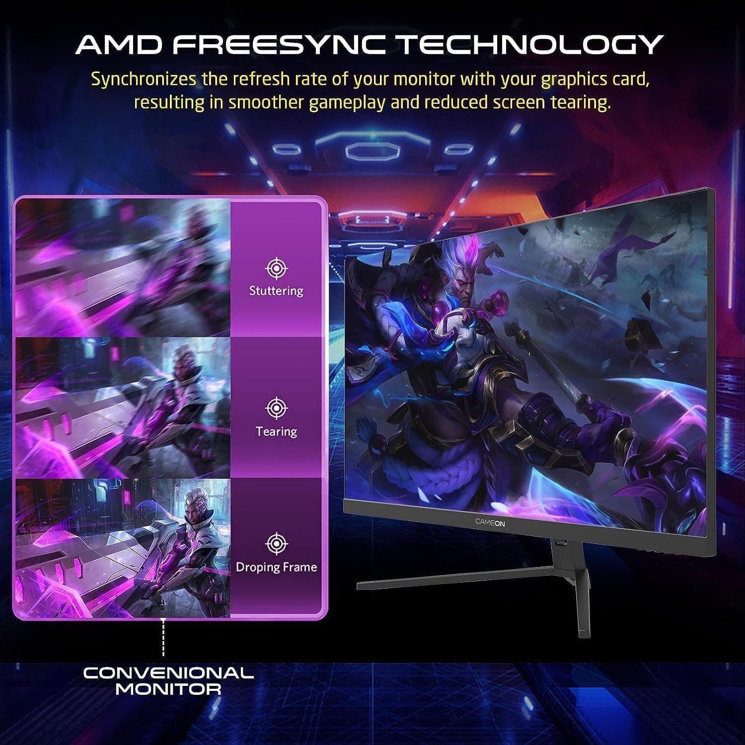 GAMEON GOP28UHD144IPS Pro-Series, Black Gaming Monitor 28 Inch, 3840x2160p 4K UHD monitor IPS Panel, 144Hz Refresh Rate, 0.5ms Response Time, 2.1 HDMI, Supports PS5, شاشه قيمنق 28 بوصة - 2