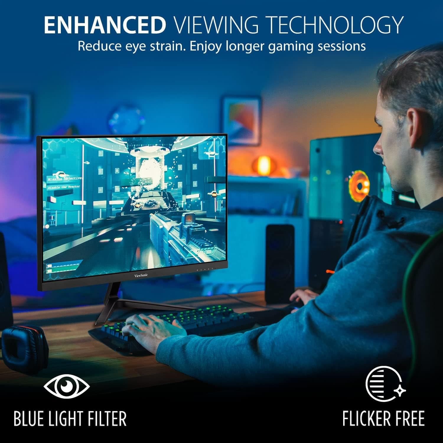 Viewsonic VX2418-P-MHD 24 Inch Frameless Full HD 1080p 180Hz 1ms Gaming Monitor with Adaptive-Sync Eye Care HDMI and Display Port, Black - 6