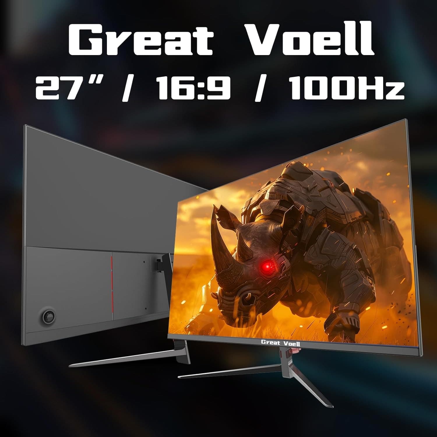 Great voell 27-Inch Gaming Monitor, 100Hz, FHD (1920x1080P), HDR, 99% sRGB, FreeSync, Built-in Speakers, Anti-Blue Light, VESA Mountable, HDMI 2.0, Tilt Adjustable, 16:9 PC Screen - 3