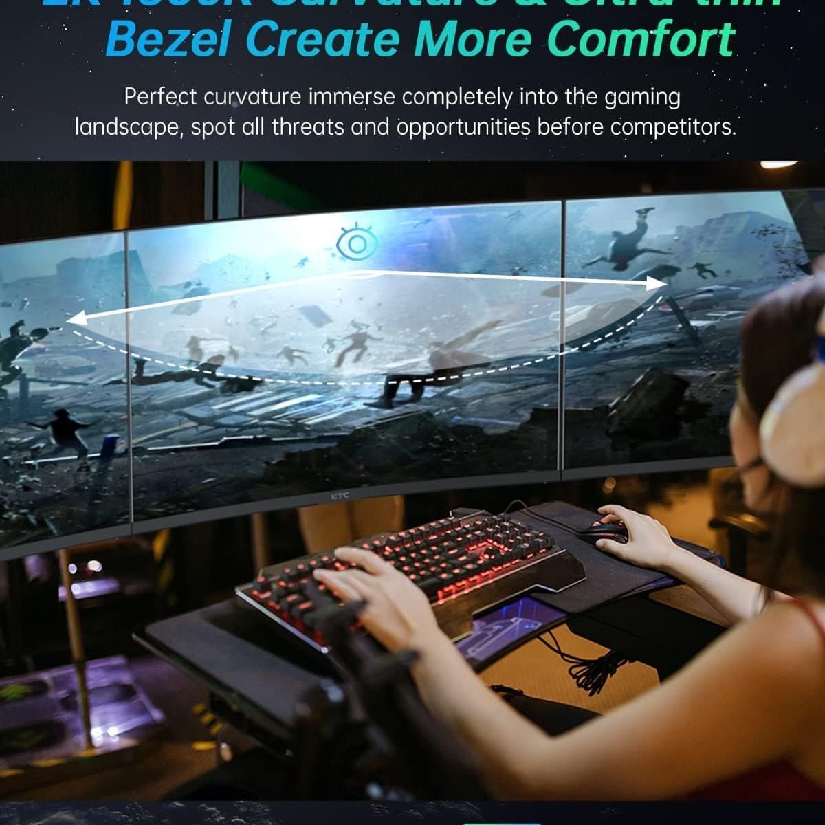 KTC 27 inch Gaming Monitor, 1440P Curved Monitor, 180Hz, 144Hz, 2K, 1500R, 1ms, FreeSync Premium/G-Sync, DisplayPort/HDMI/USB, Vesa/Wall Mount Computer H27S17 - 5