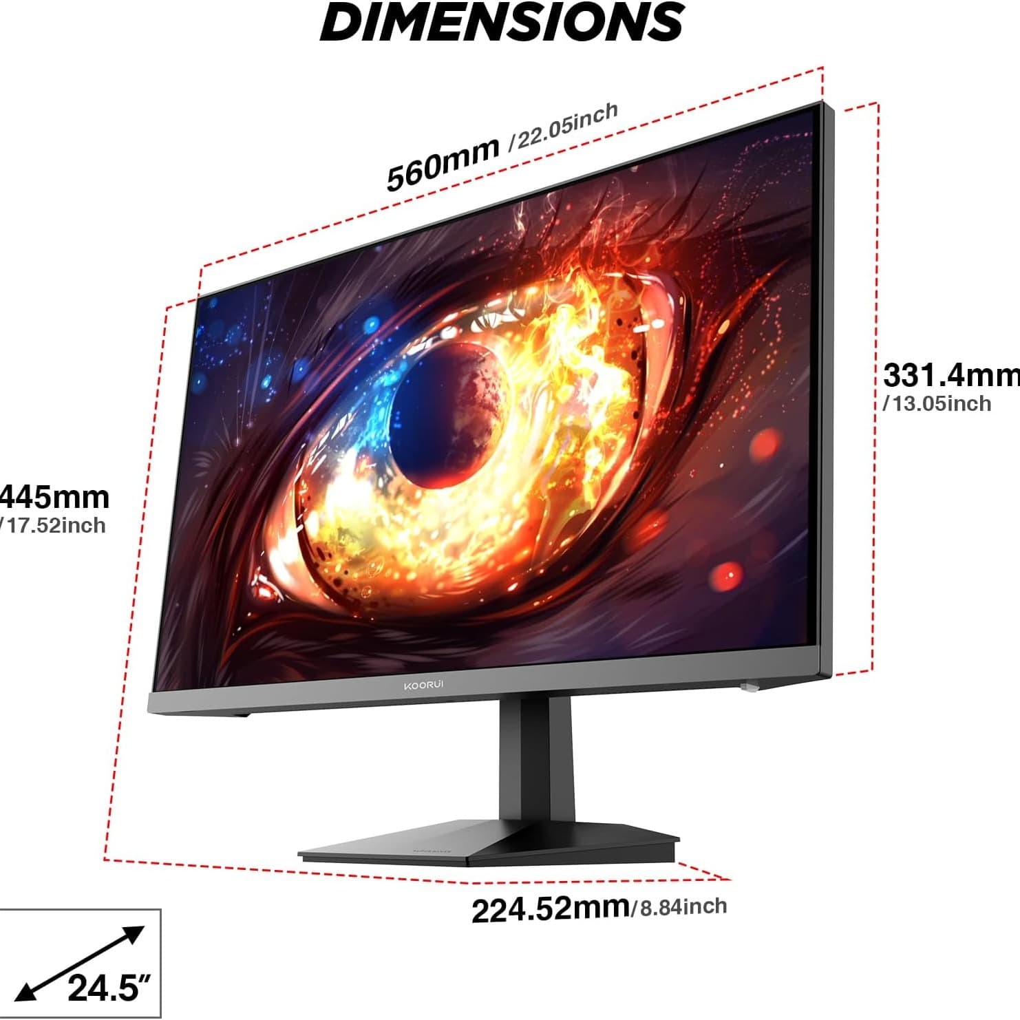 KOORUI Gaming Monitor 25-inch, 170Hz FHD 1080p Computer Monitor, 1ms GTG, Adaptive G-Sync, FreeSync Premium, 3 Sides Frameless, HDMI x 2, DisplayPort, Black, 25E3A - 8