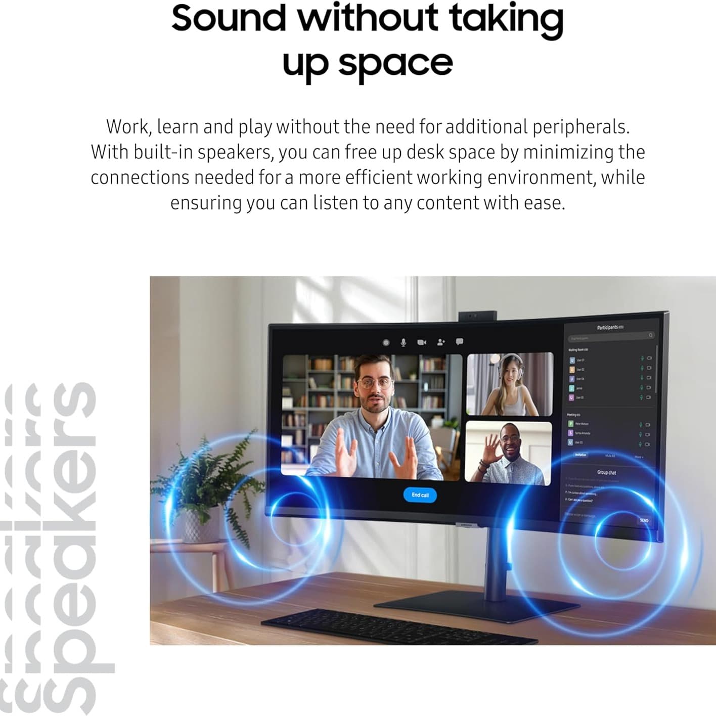 SAMSUNG 34” ViewFinity S65VC Series Ultrawide QHD Curved Monitor, Built-in FHD Camera, HDR10, 100Hz, 350 nit, USB- C, Adjustable Stand, Intelligent Eye Care, LS34C650VANXGO, Black - 8