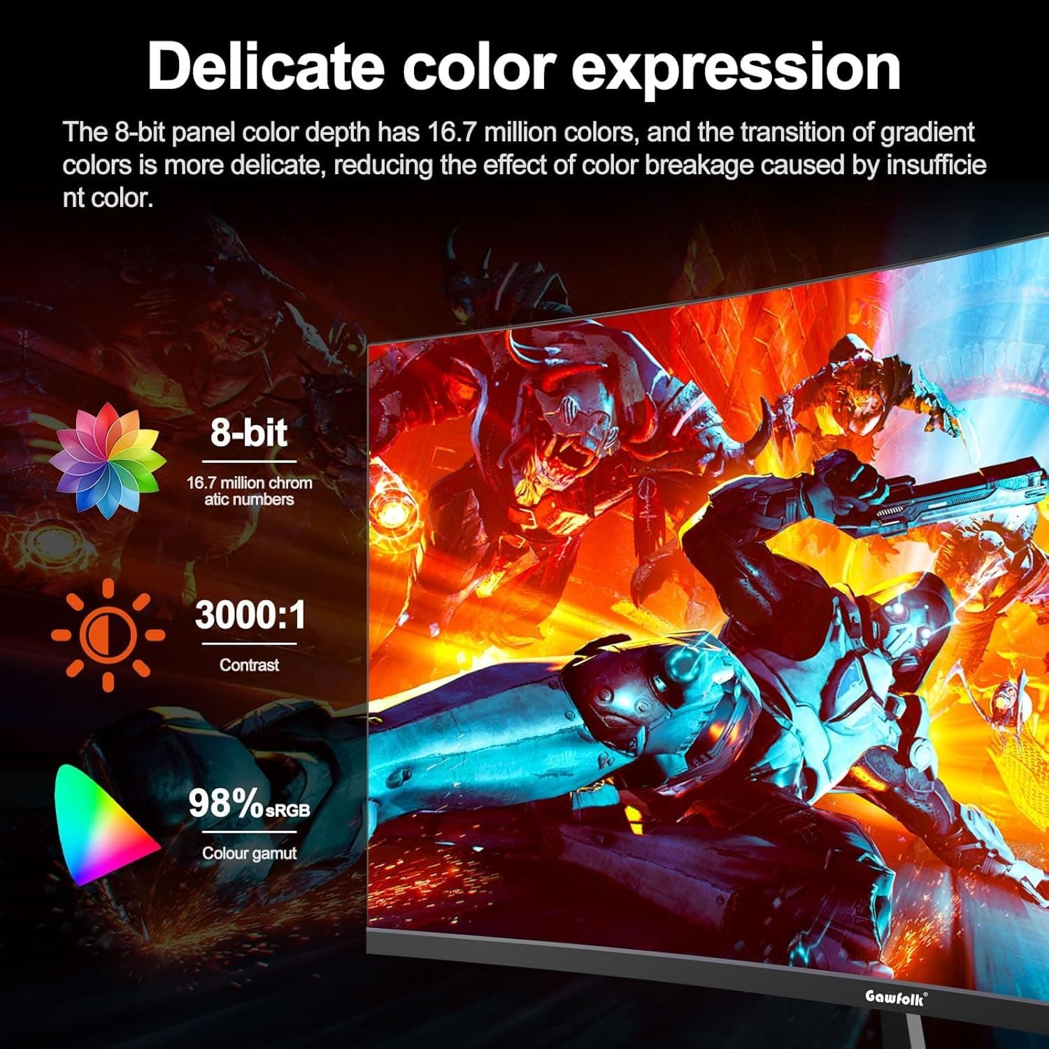 Gawfolk 32 Inch Gaming Monitor 2K 165Hz Curved Computer Monitor QHD(2560 * 1440) 1500R 1440P Display Screen 1ms(GTG) 98% sRGB FreeSync For Vvideo Production, Office, Gaming, Support Wall Mounting - 5