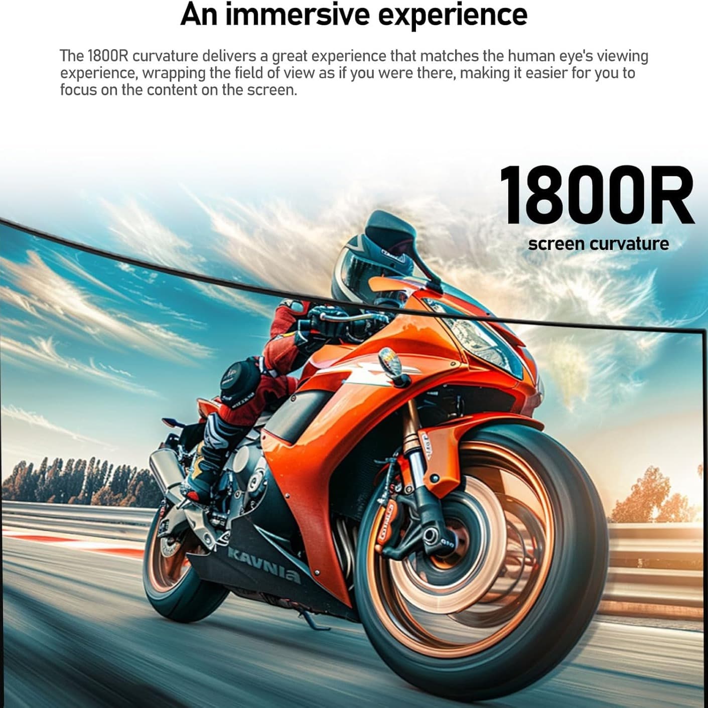 Gawfolk 27 Inch Gaming Monitor FHD 100Hz Curved 1800R Monitor 1080P Frameless Computer Display Screen 100% sRGB 300cd/m² Suitable for office, home and entertainment (Built in Speaker) - 4