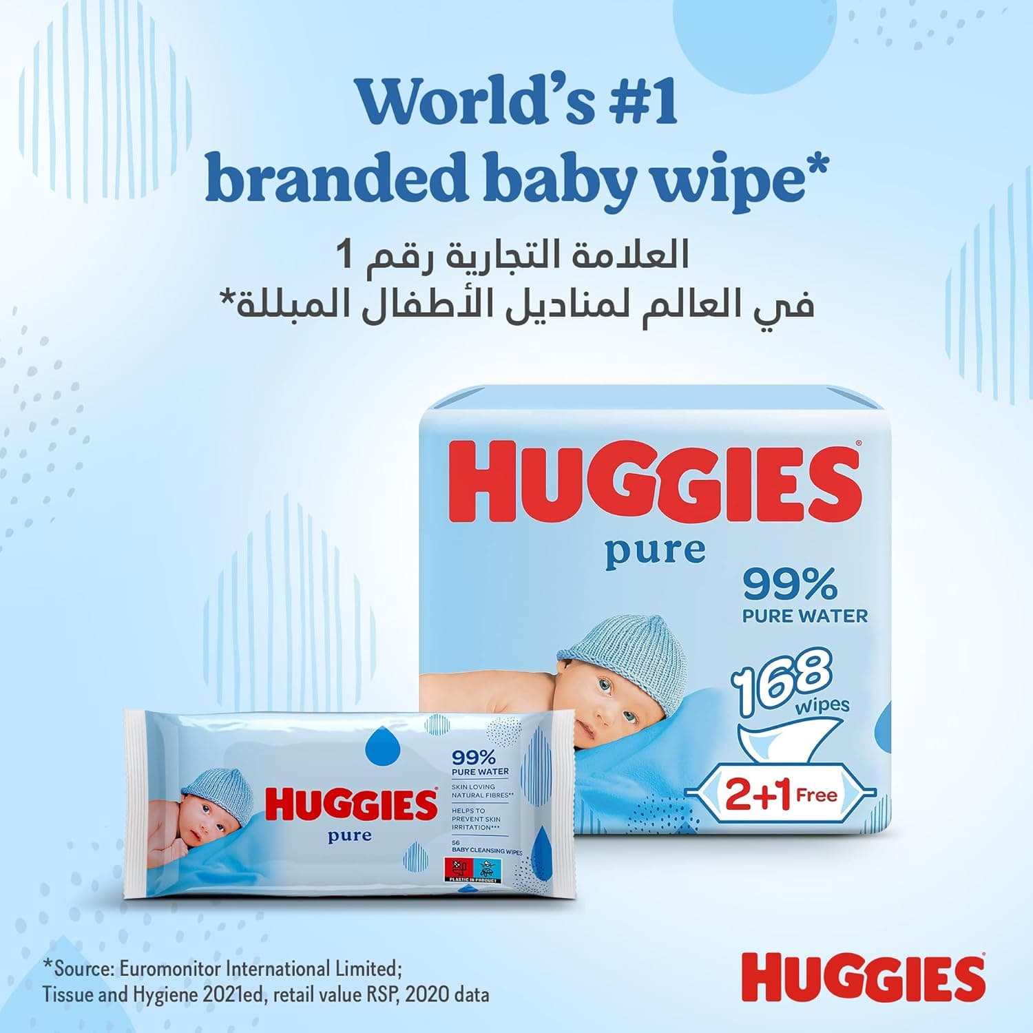 Huggies Pure Baby Wipes, 99% Pure Water Wipes, 1 Pack x 56 Wipes - 6