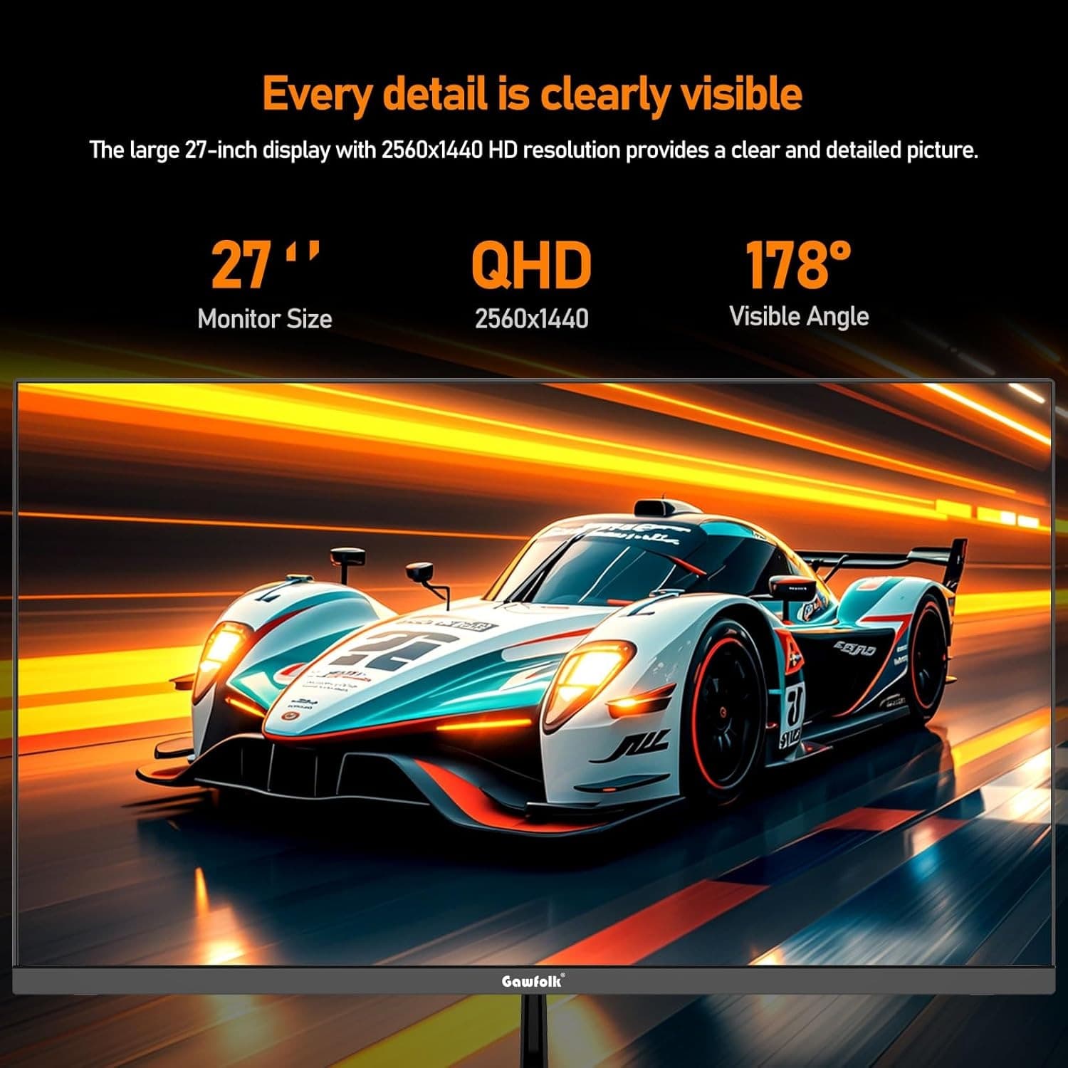 Gawfolk 27 Inch 2K Gaming Monitor 165Hz QHD(2560 * 1440) 1440P Monitors Computer Display Screen 100% sRGB 1ms(GTG) HDR FreeSync VESA HDMI&DP for Gaming and Working - 7